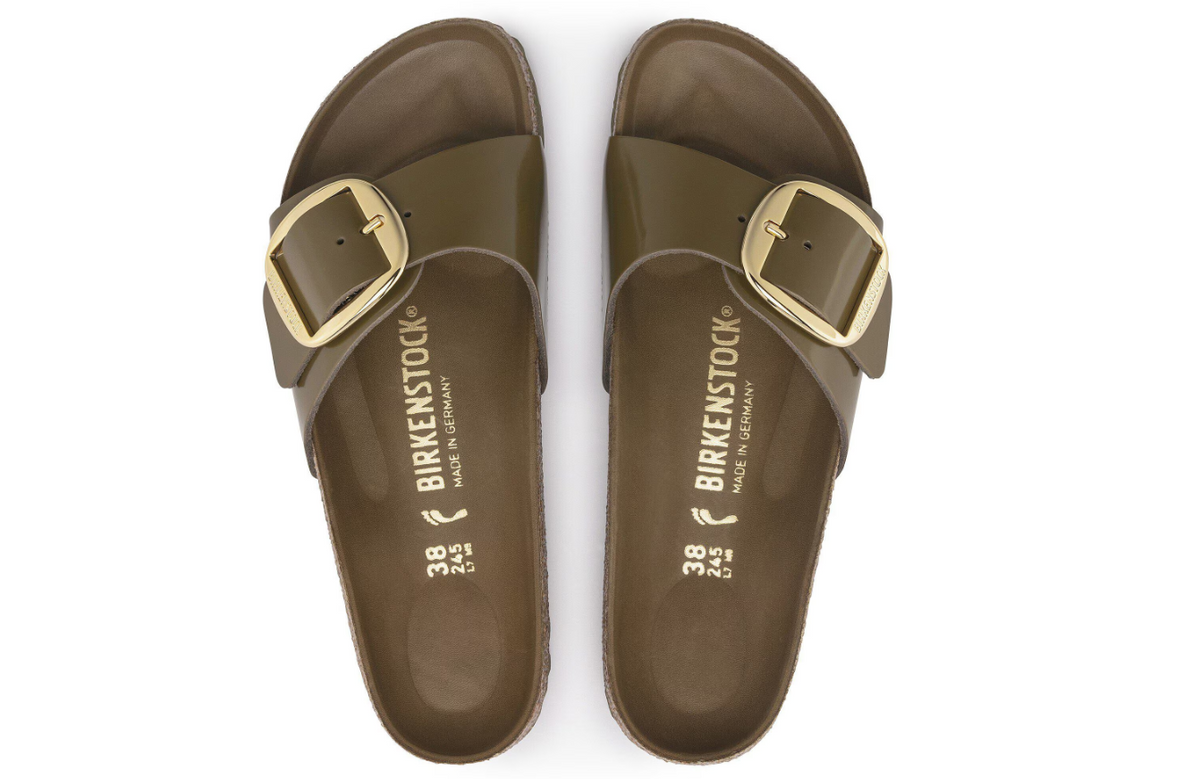 Birkenstock Madrid Big Buckle Patent Mud Green Sandals Regular