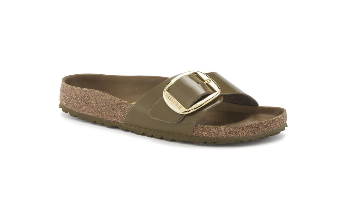 Birkenstock Madrid Big Buckle Patent Mud Green Sandals Narrow