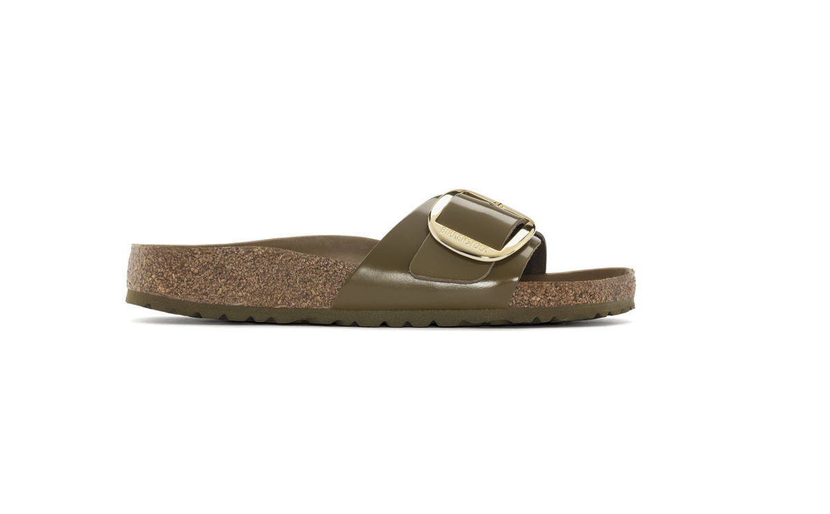Birkenstock Madrid Big Buckle Patent Mud Green Sandals Narrow
