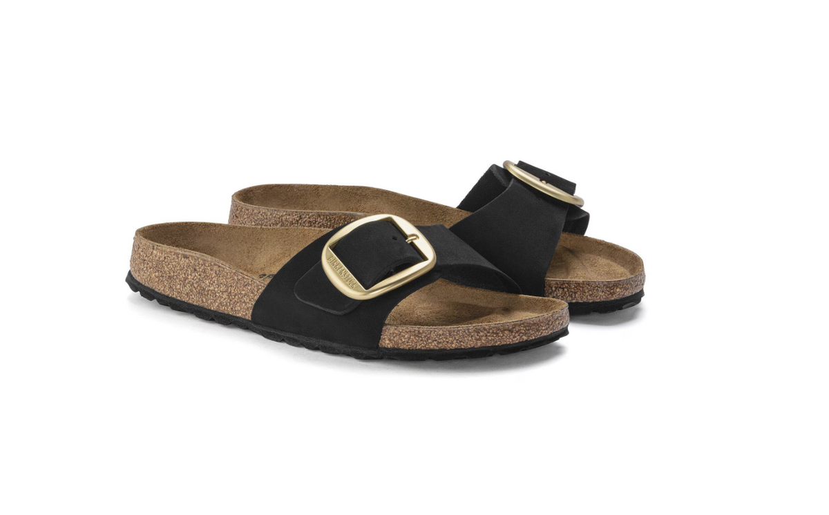 Birkenstock Madrid Big Buckle Nubuck Leather Black  Regular