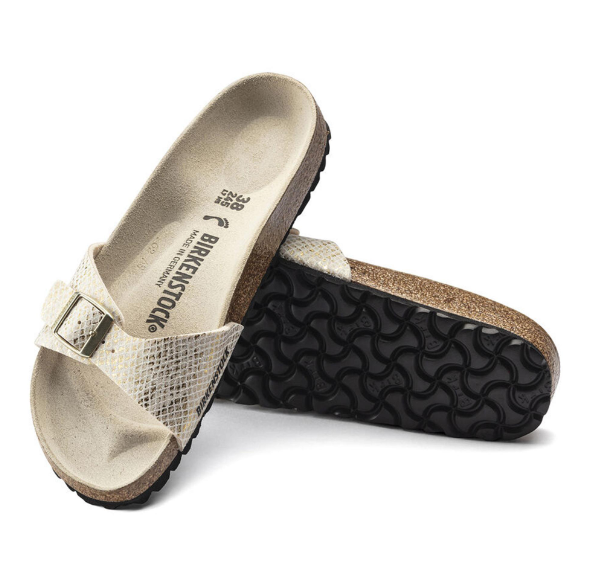 Birkenstock Madrid Shiny Python Eggshell Sandals  Narrow