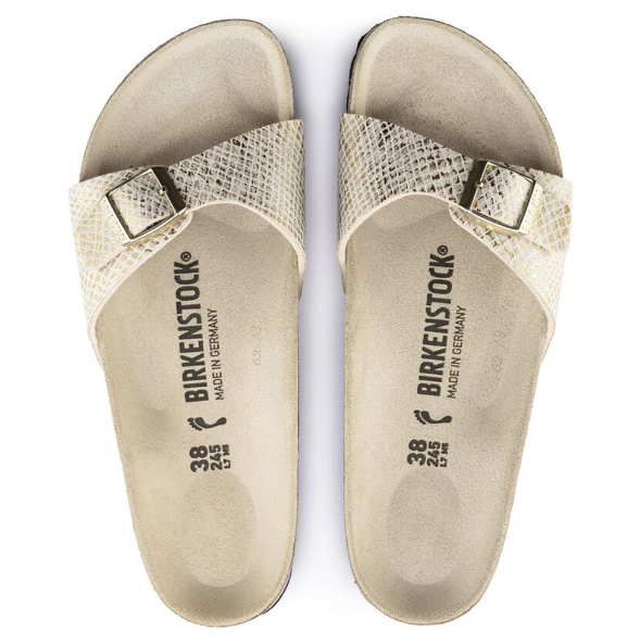 Birkenstock Madrid Shiny Python Eggshell Sandals  Narrow