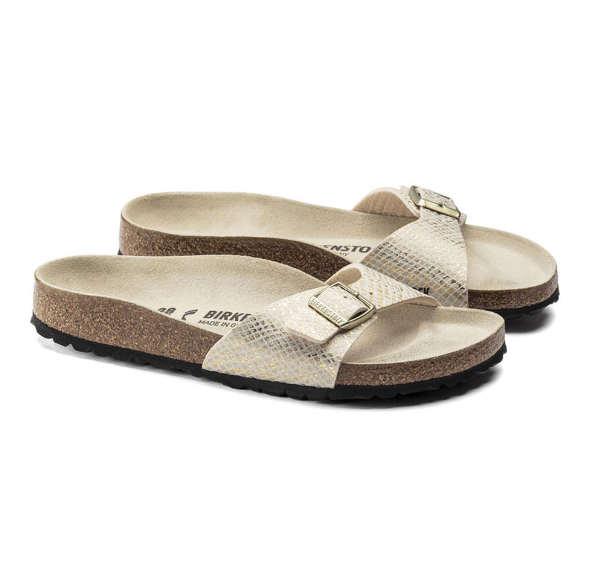 Birkenstock Madrid Shiny Python Eggshell Sandals  Narrow