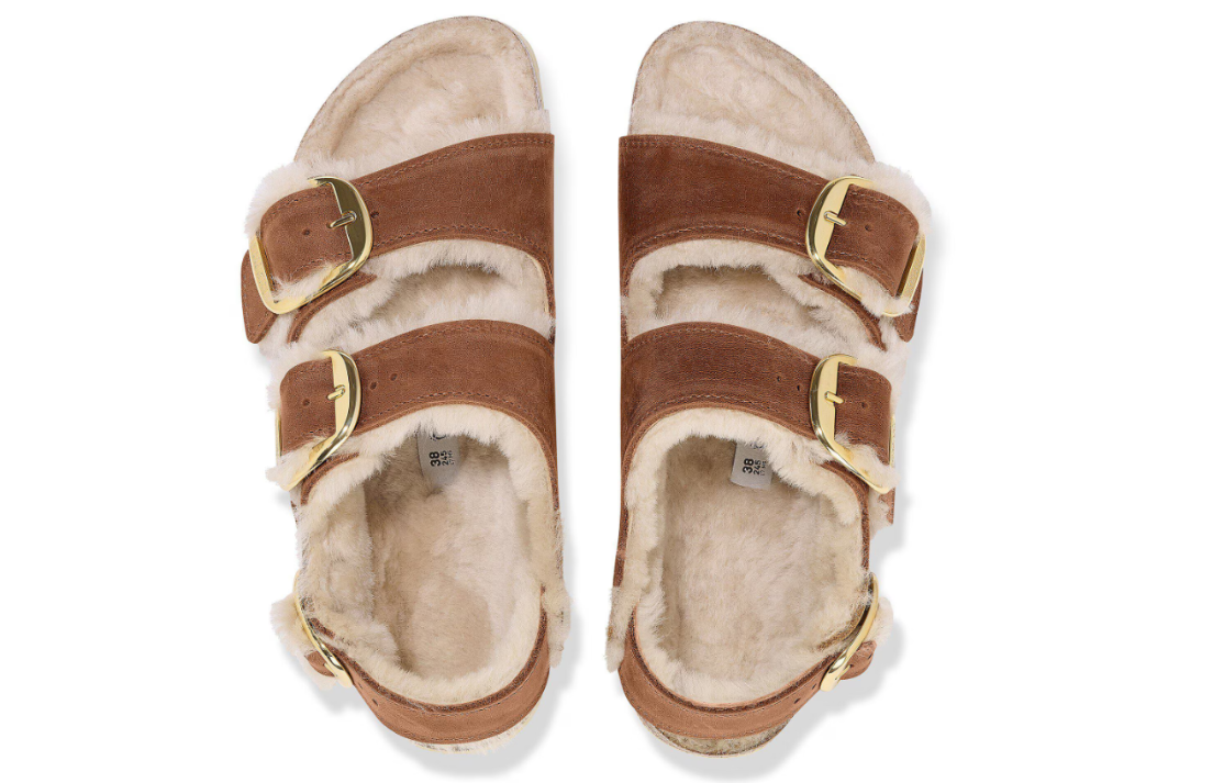 Birkenstock Milano Big Buckle Shearling Cognac Narrow