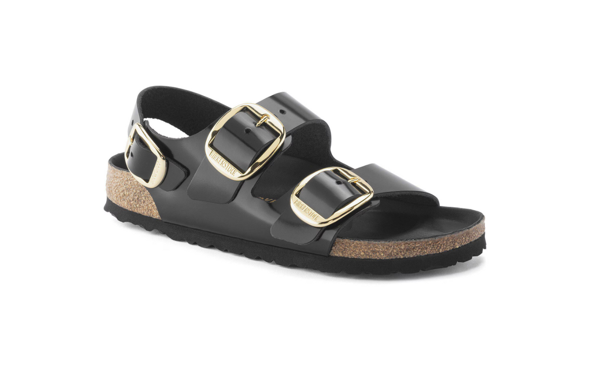 Birkenstock Milano Big Buckle Natural Leather Patent Black  Narrow
