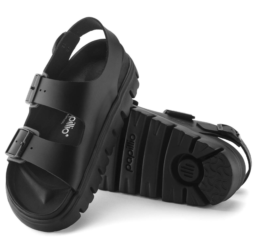 Birkenstock Milano Chunky Natural Leather Black  Narrow