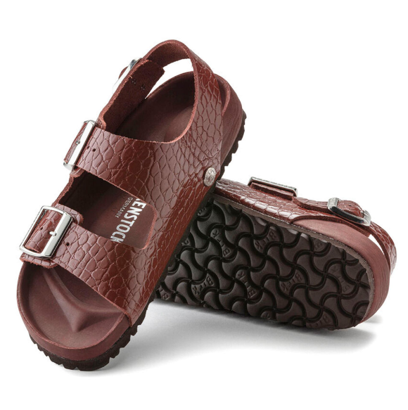 Birkenstock Milano Reptile Emboss EXQ Leather Sandals Chocolate  Narrow