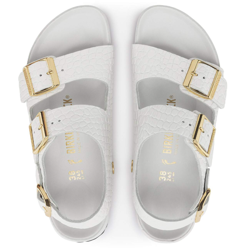 Birkenstock Milano Embossed Leather Sandals Emboss White  Narrow