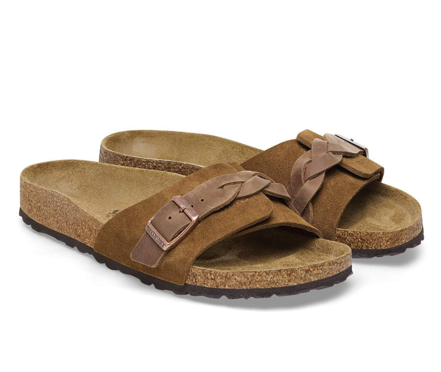 Birkenstock Oita Braided Suede Leather Sandals Mink  Narrow
