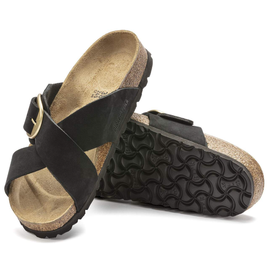 Birkenstock Siena Big Buckle Nubuck Leather Black  Narrow