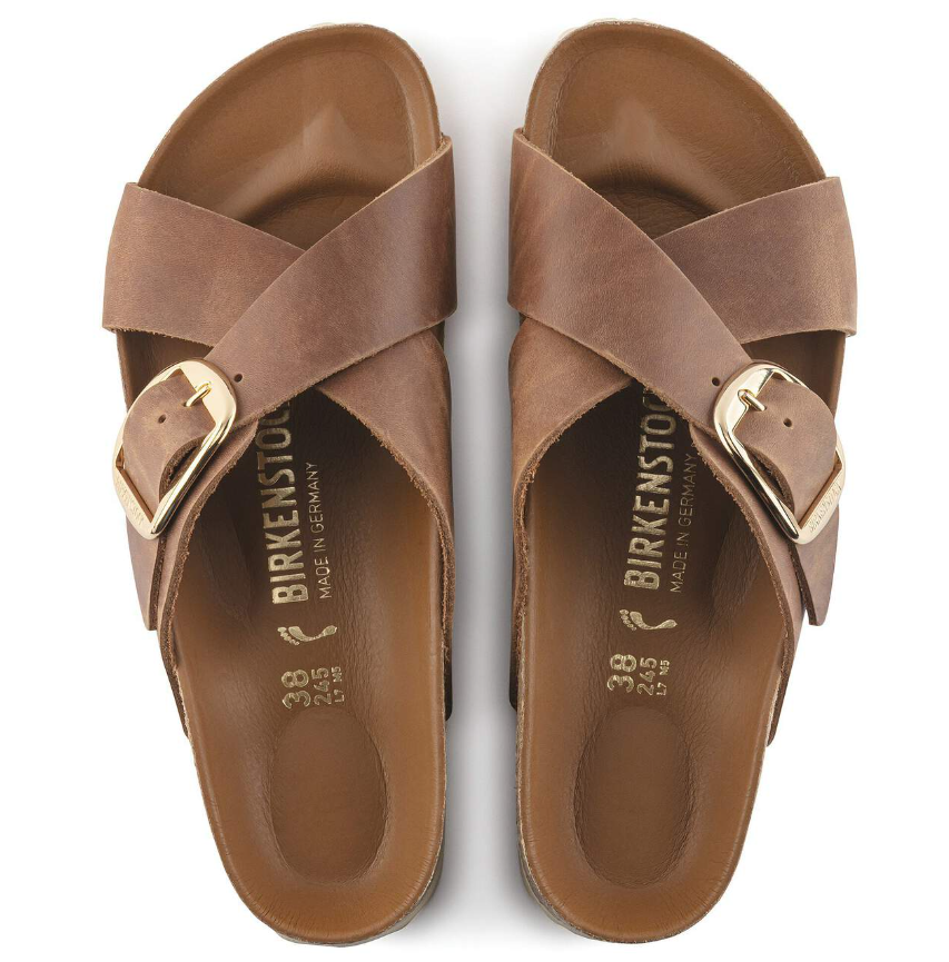 Birkenstock Siena Big Buckle Oiled Leather Cognac  Narrow