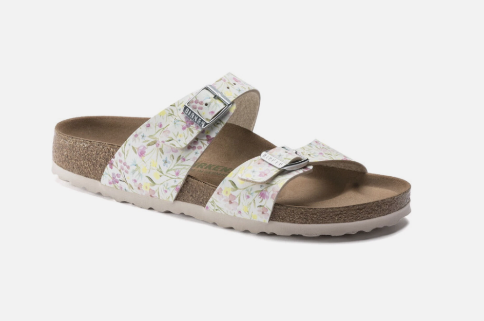 Birkenstock Sydney Vegan Birko-Flor Watercolor Flower White Narrow