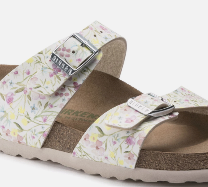 Birkenstock Sydney Vegan Birko-Flor Watercolor Flower White Narrow