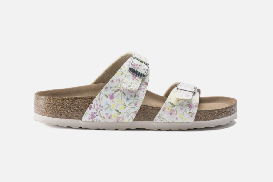 Birkenstock Sydney Vegan Birko-Flor Watercolor Flower White Narrow