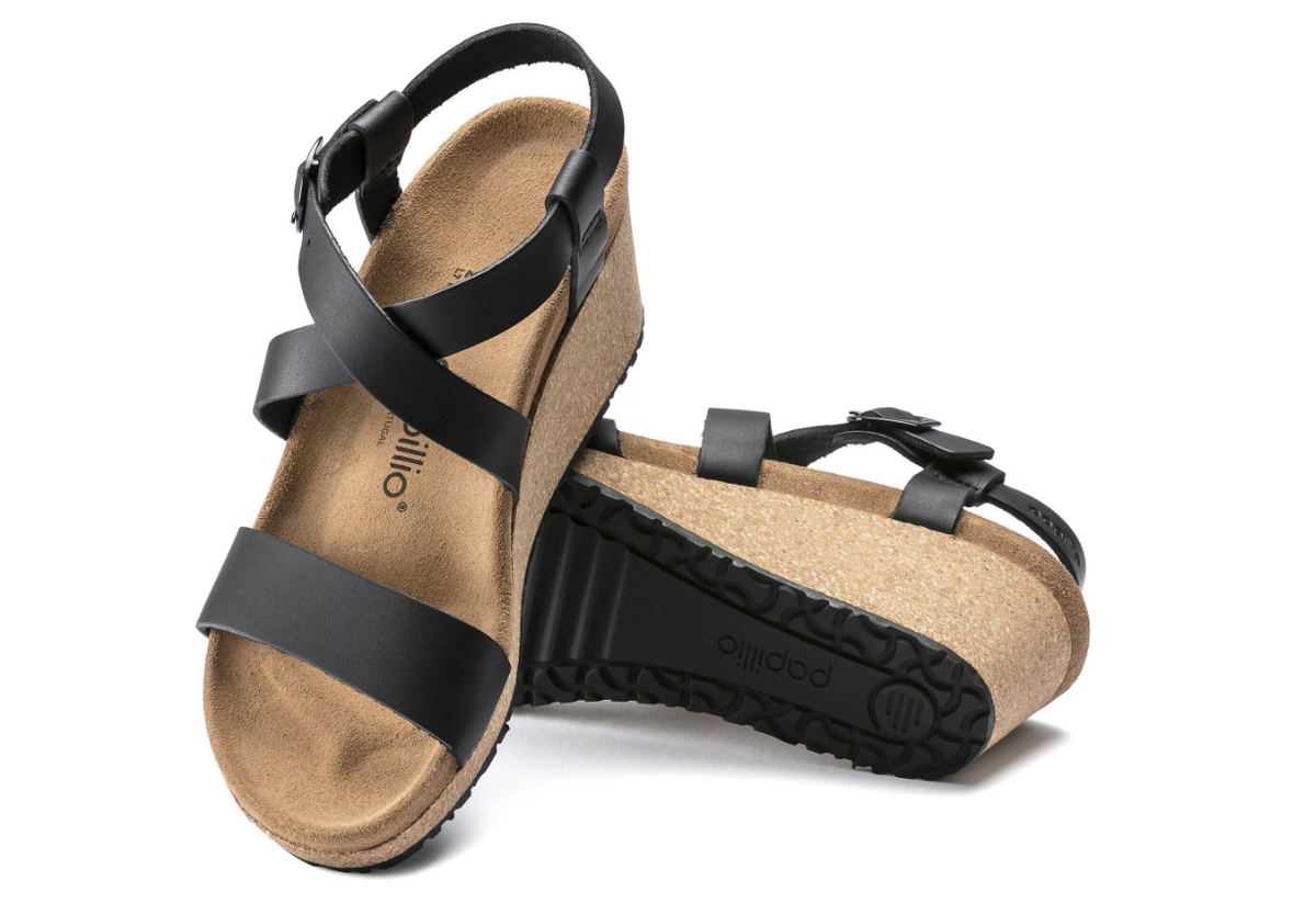 Birkenstock Sibyl Leather Wedge Sandal Black Narrow