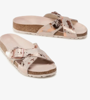Birkenstock Siena Suede Leather Vintage Metallic Rose Copper Narrow
