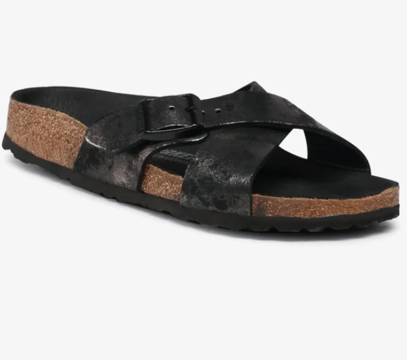 Birkenstock Siena Vintage Metallic Black Leather Sandals Narrow