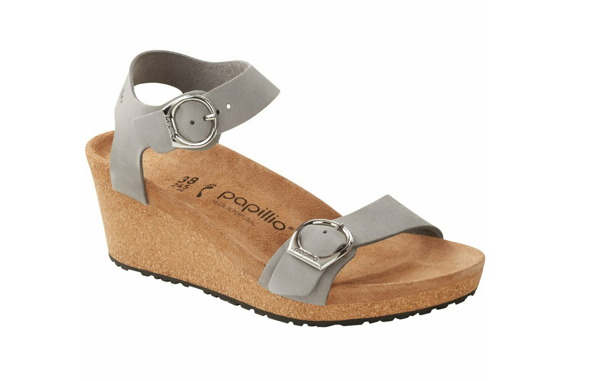 Birkenstock Soley Ring-Buckle Nubuck Leather Dove Gray Narrow