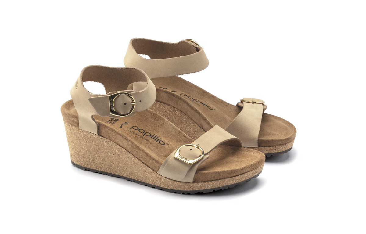 Birkenstock Soley Nubuck Leather Sandcastle Wedge Sandals Narrow