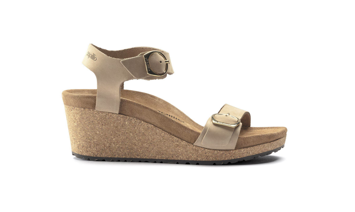 Birkenstock Soley Nubuck Leather Sandcastle Wedge Sandals Narrow