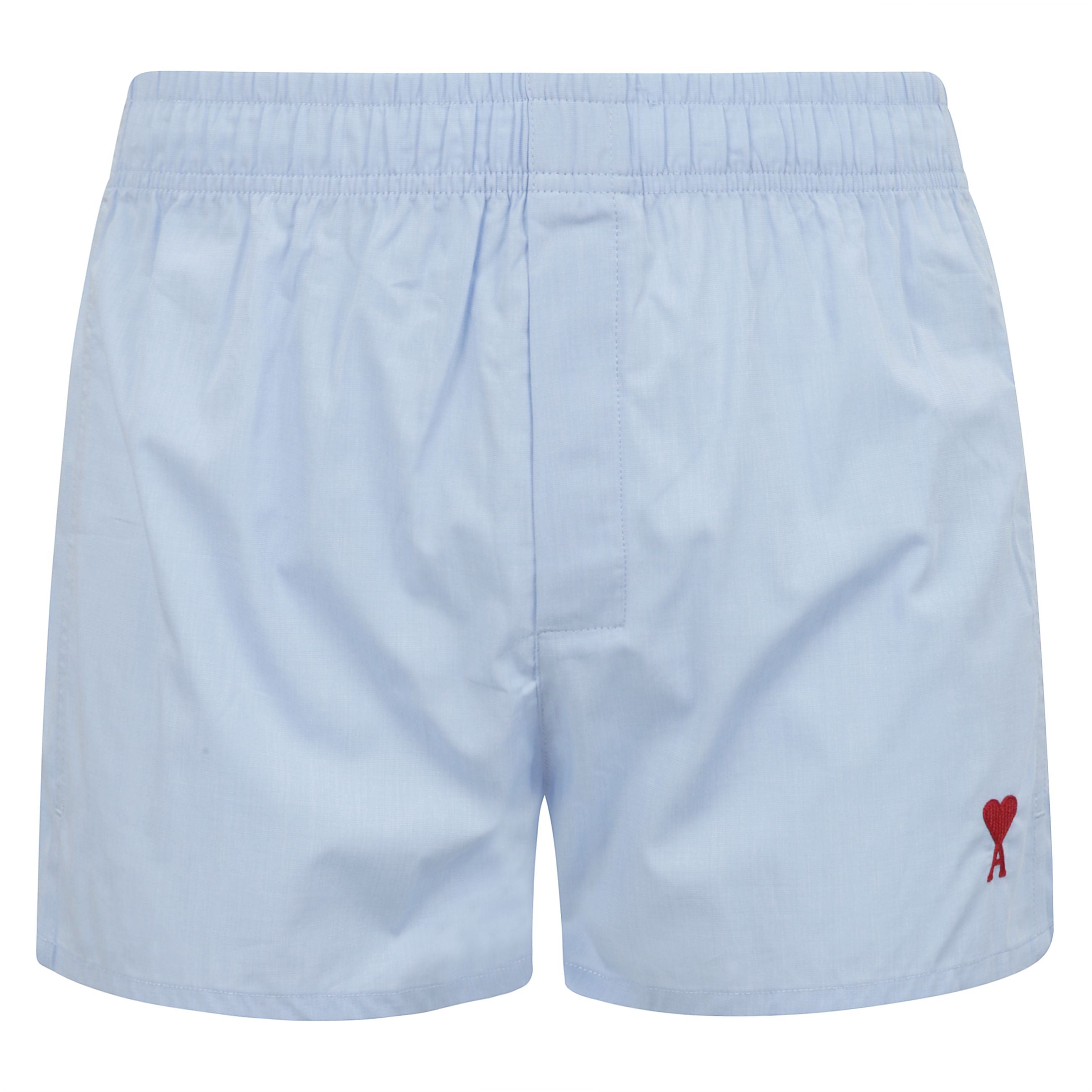 Boxer ami de coeur, realizzati in popeline di cotone a righe, hanno una comoda vita elasticizzata e sono rifiniti con un bottone in madreperla. il ricamo ami de coeur sulla gamba completa il design.