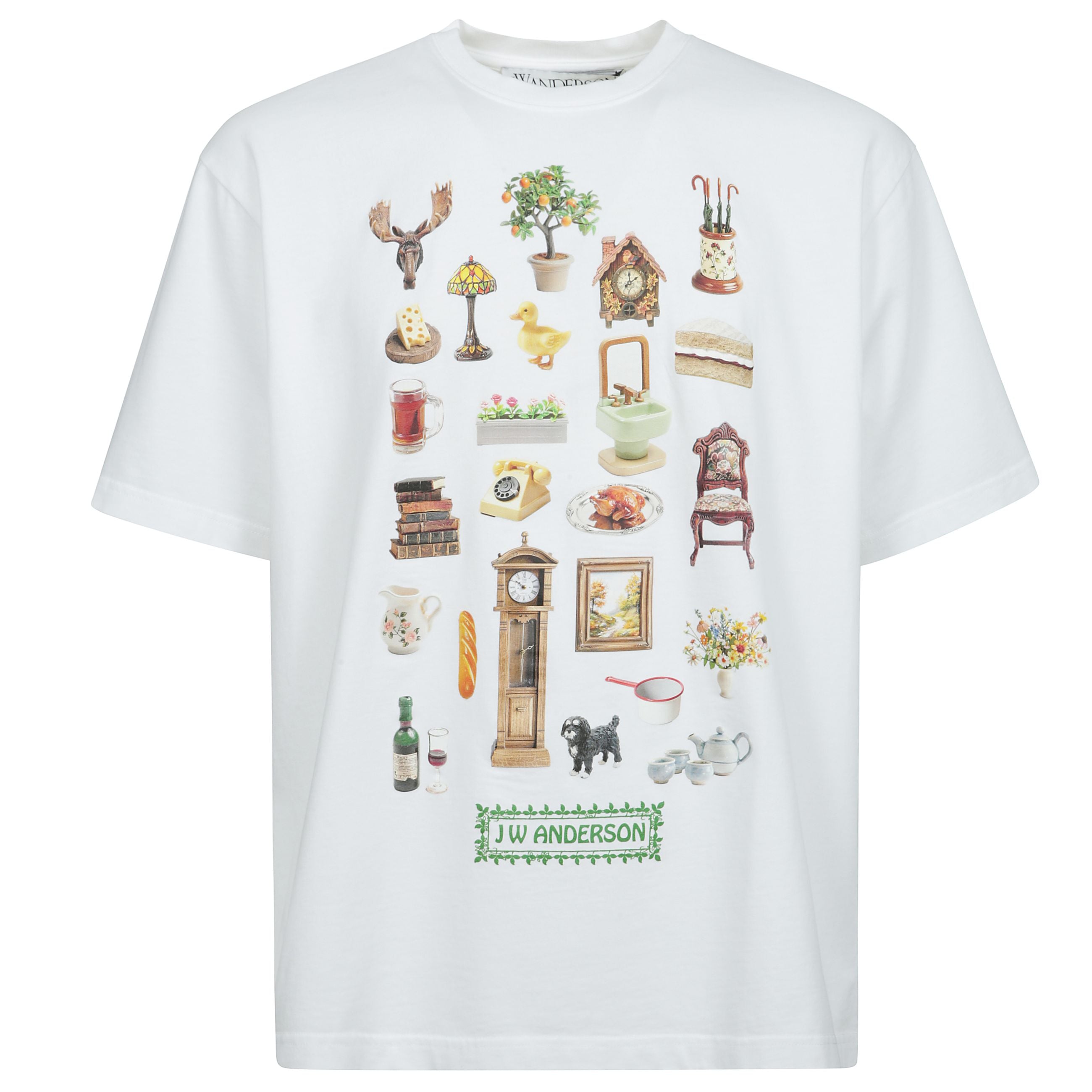 T-shirt jw anderson bianca a girocollo con manica corta e stampa frontale.
