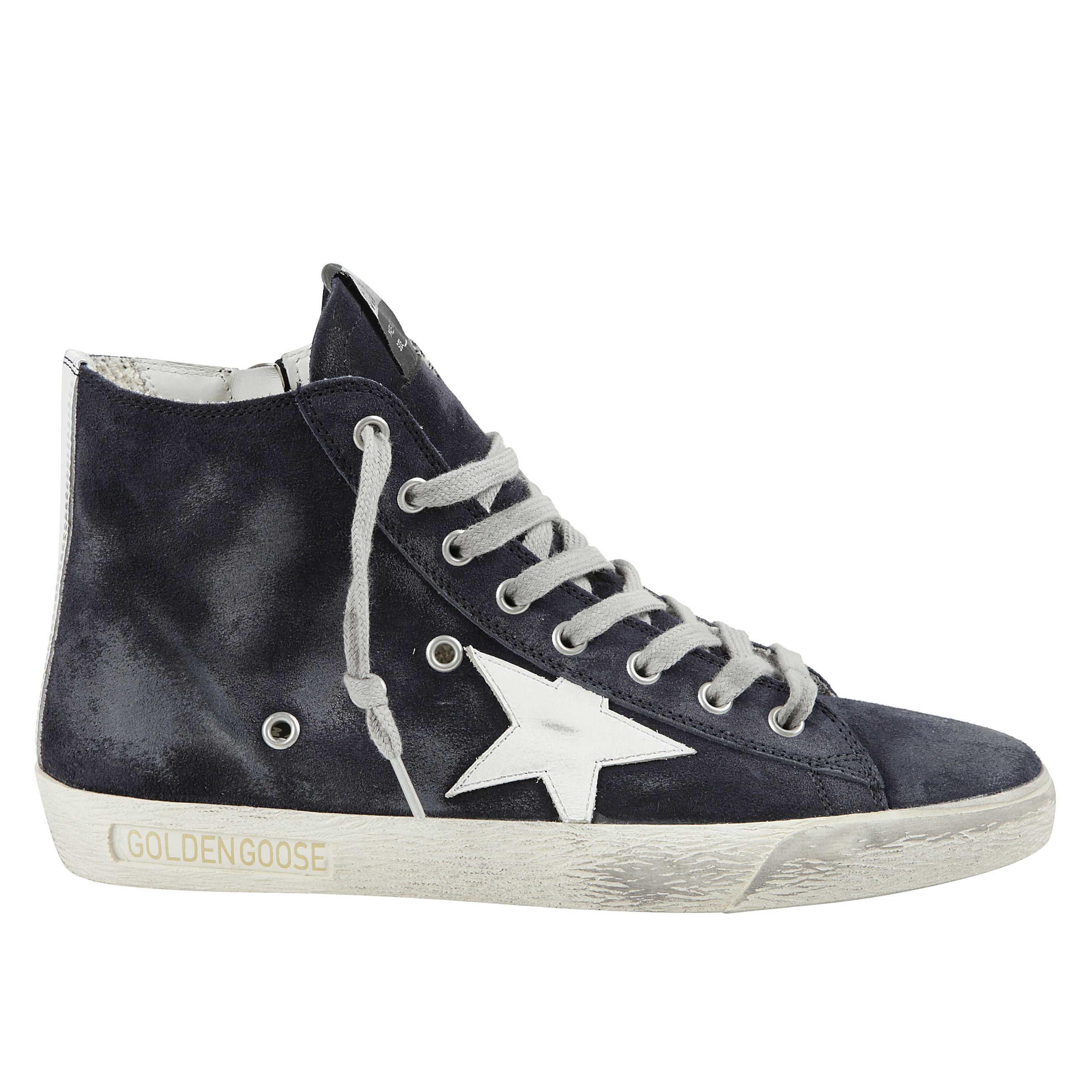 Sneakers francy alte in pelle con stella e talloncino in pelle