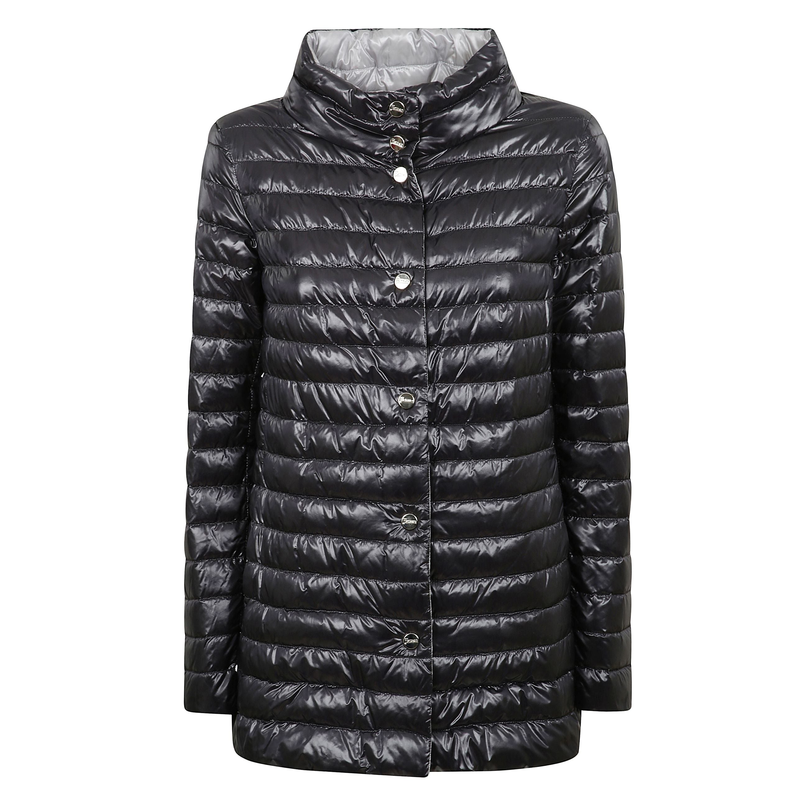 Piumino reversibile in nylon a collo alto, con abbottonatura frontale