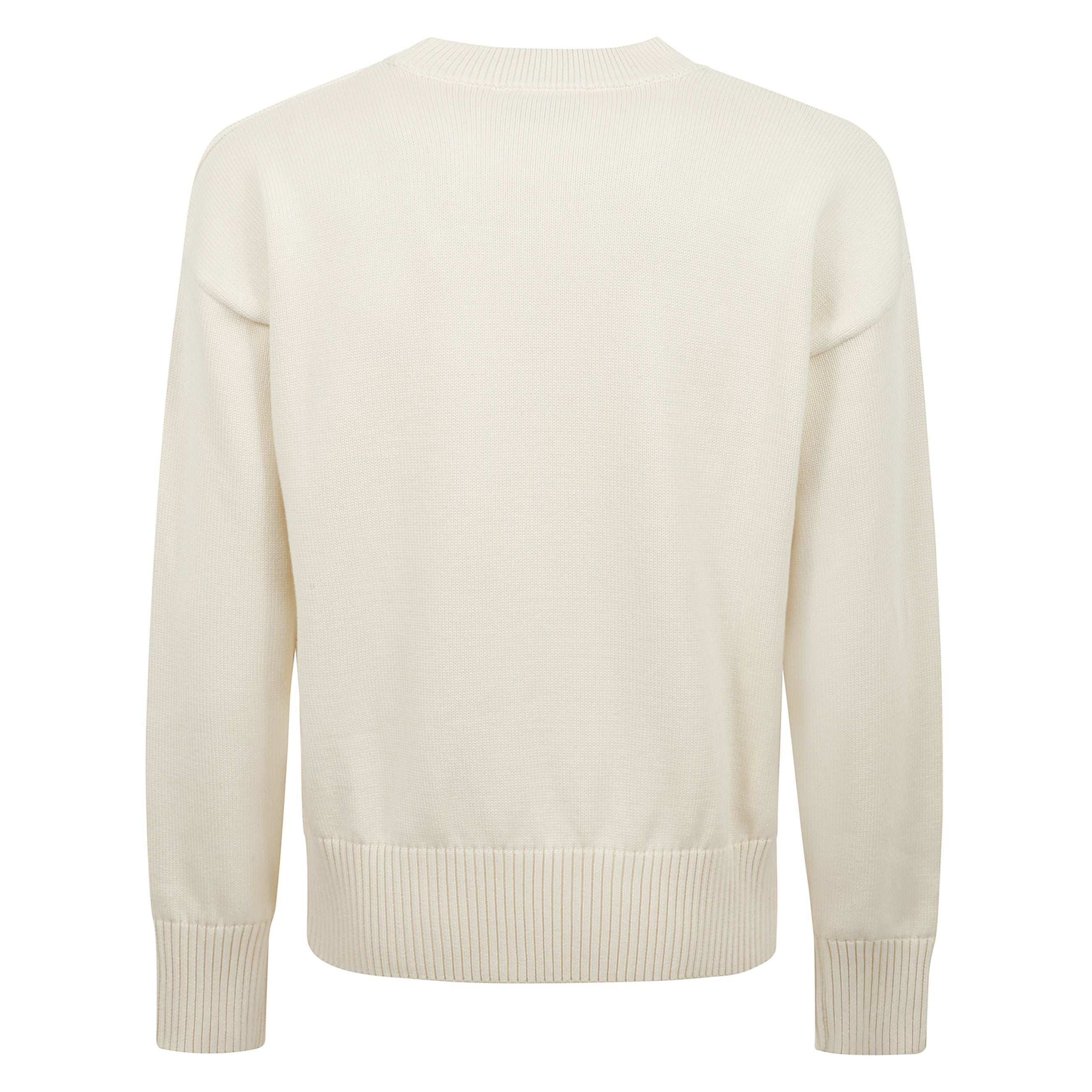 Maglione girocollo in cotone e lana con logo ricamato sul fondo