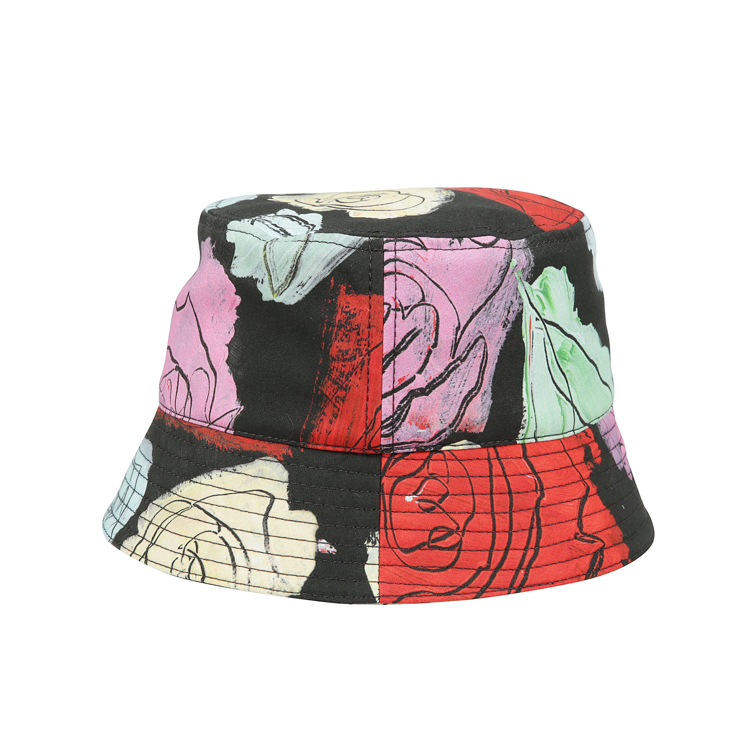 Cappello in cotone a tesa larga bassa con stampa a fiori