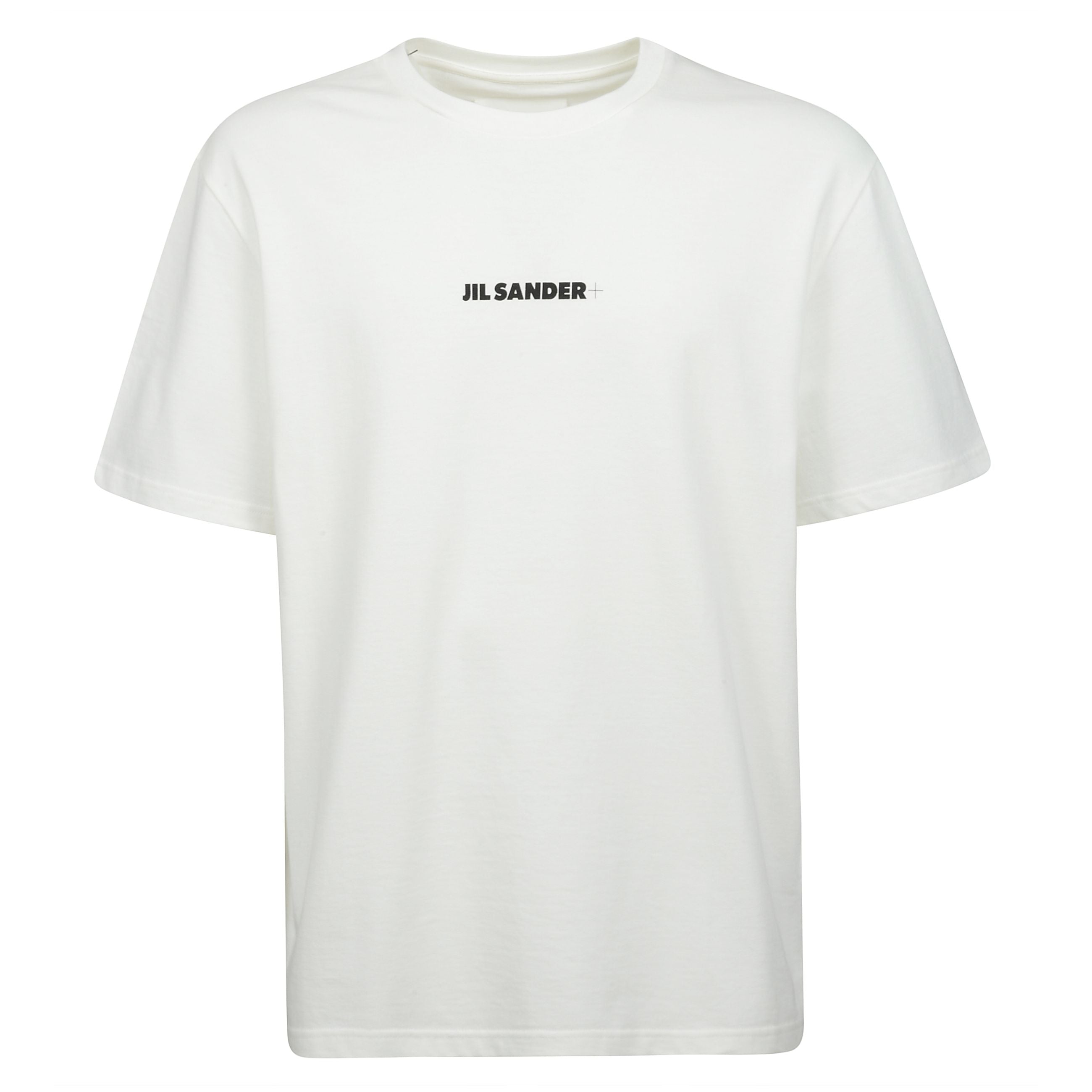 Maglietta con stampa del logo jil sander. realizzata in cotone bianco con logo jil sander sul petto, girocollo e maniche corte.