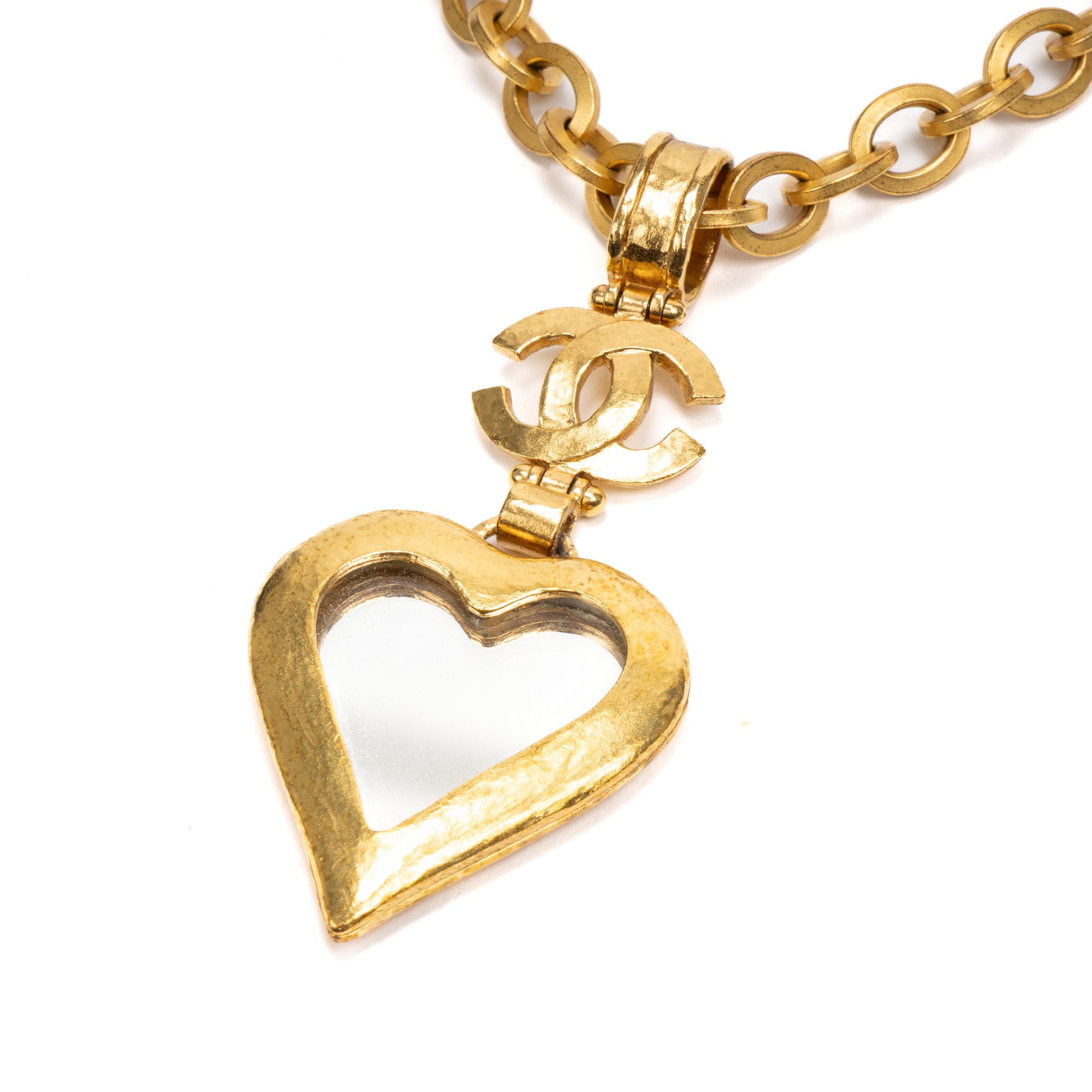 Vintage Heart Mirror Pendant Necklace 