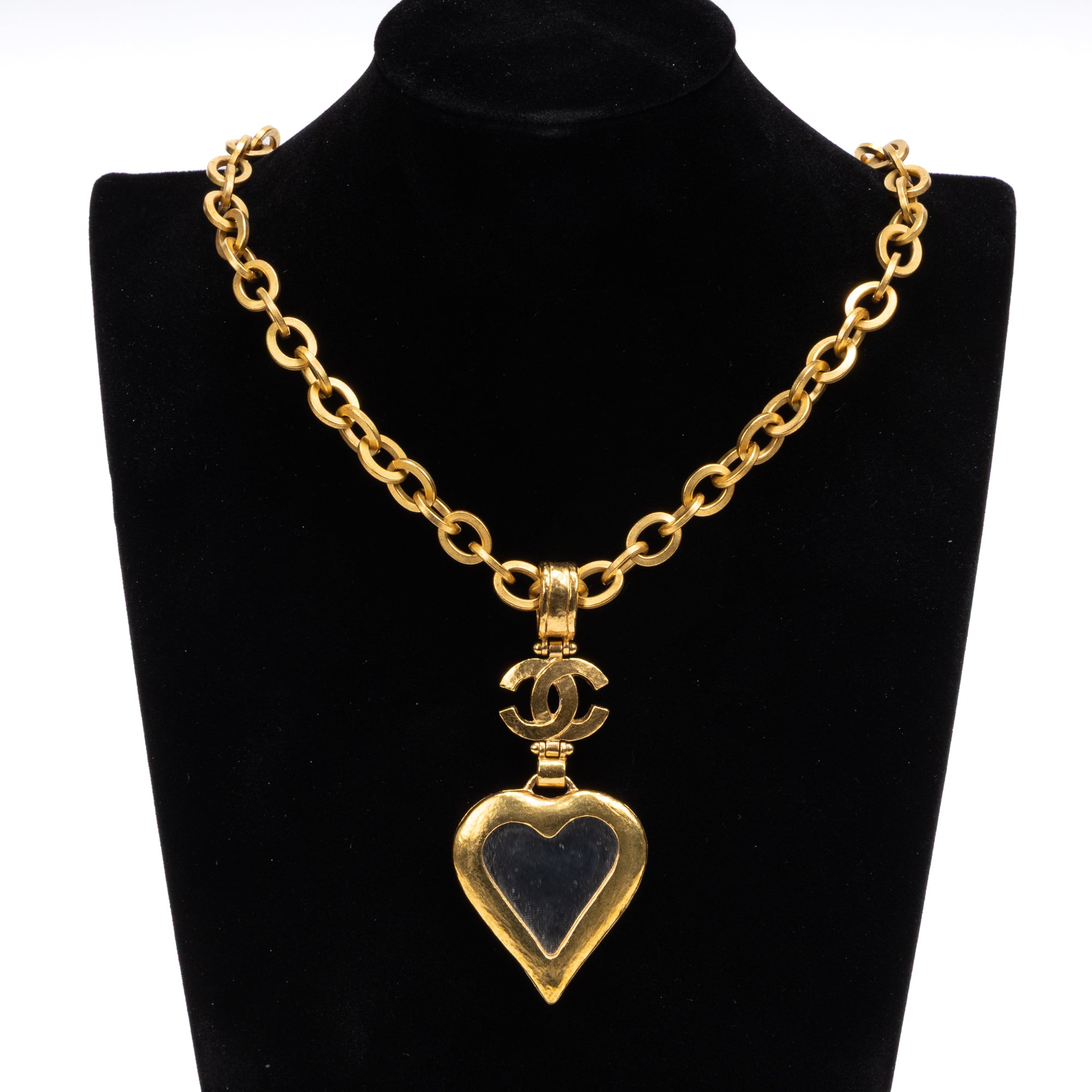 Vintage Heart Mirror Pendant Necklace 