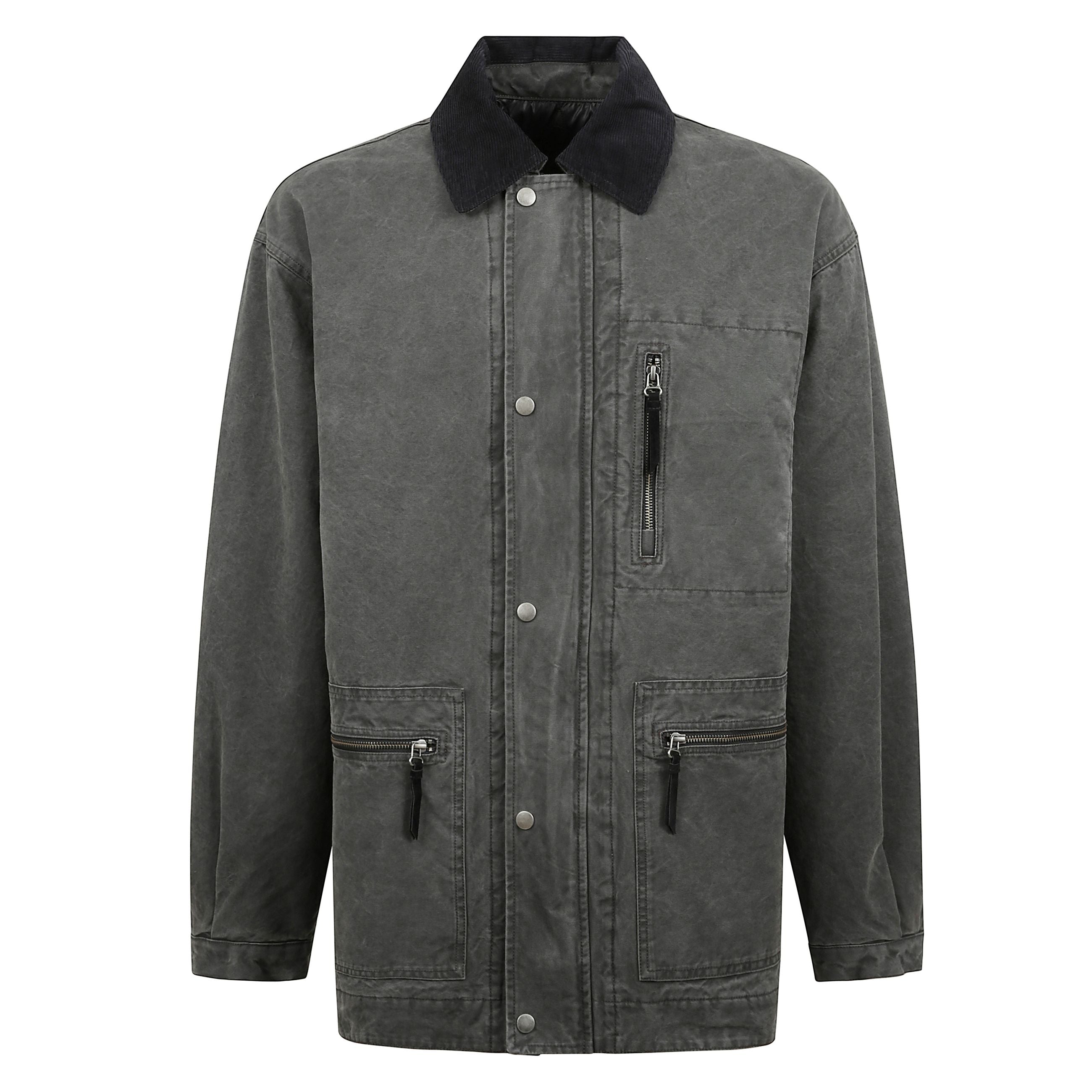 Giacca workwear in cotone con collo in velluto a coste e maniche lunghe, polsini dritti e chiusura con cerniera automatici, tasca sul petto con zip
e tasche laterali applicate con cerniera.