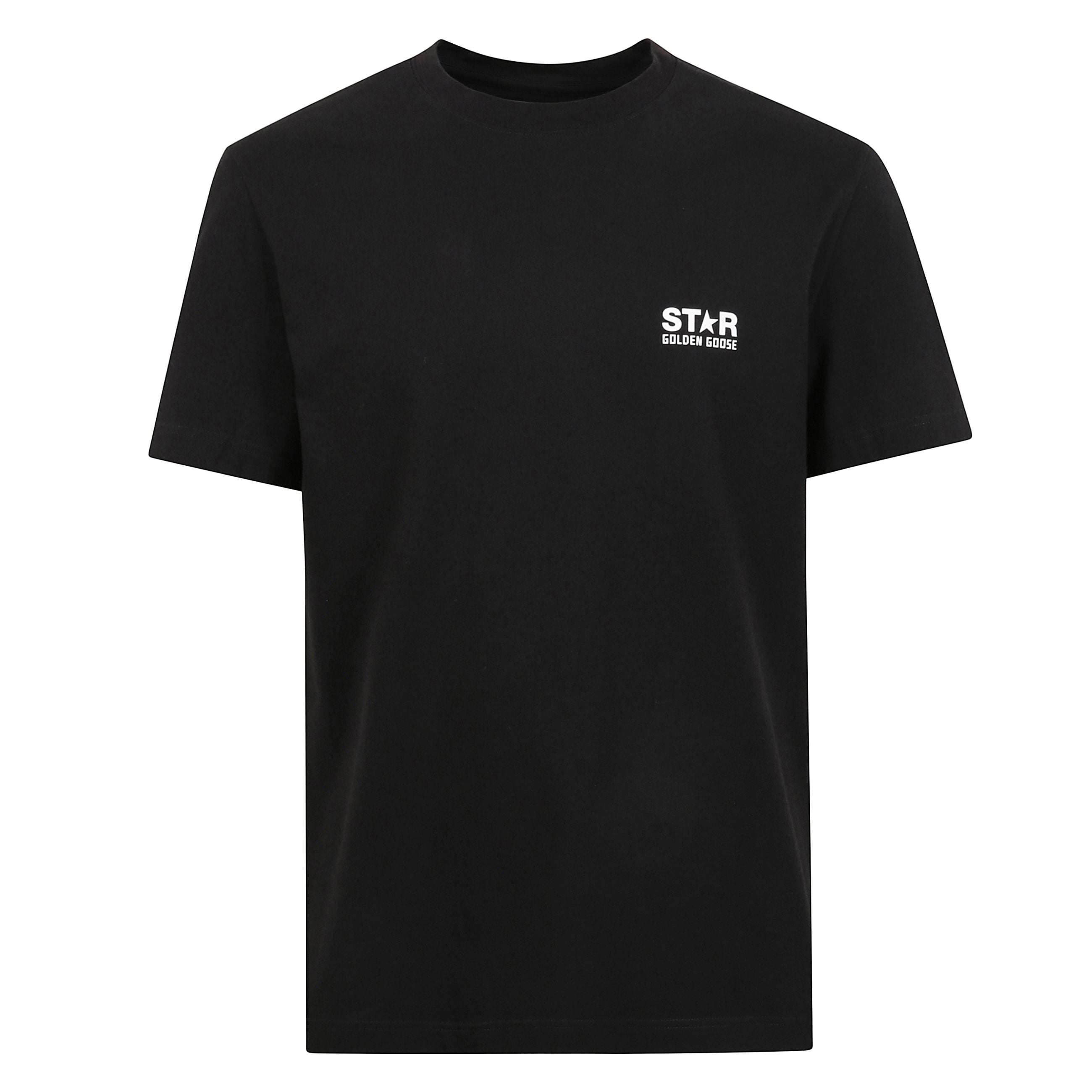 T-shirt in cotone con girocollo e fit regular. logo sul davanti e maxi stella sul retro firmati golden goose. maniche corte e design essenziale.
