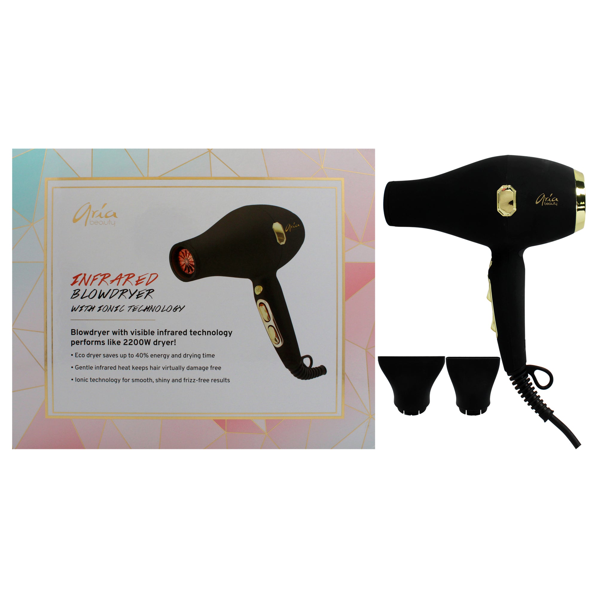 Infrared Blow Dryer With Ionic Technology - Black by Aria Beauty for Women - 1 Pc Hair Dryer