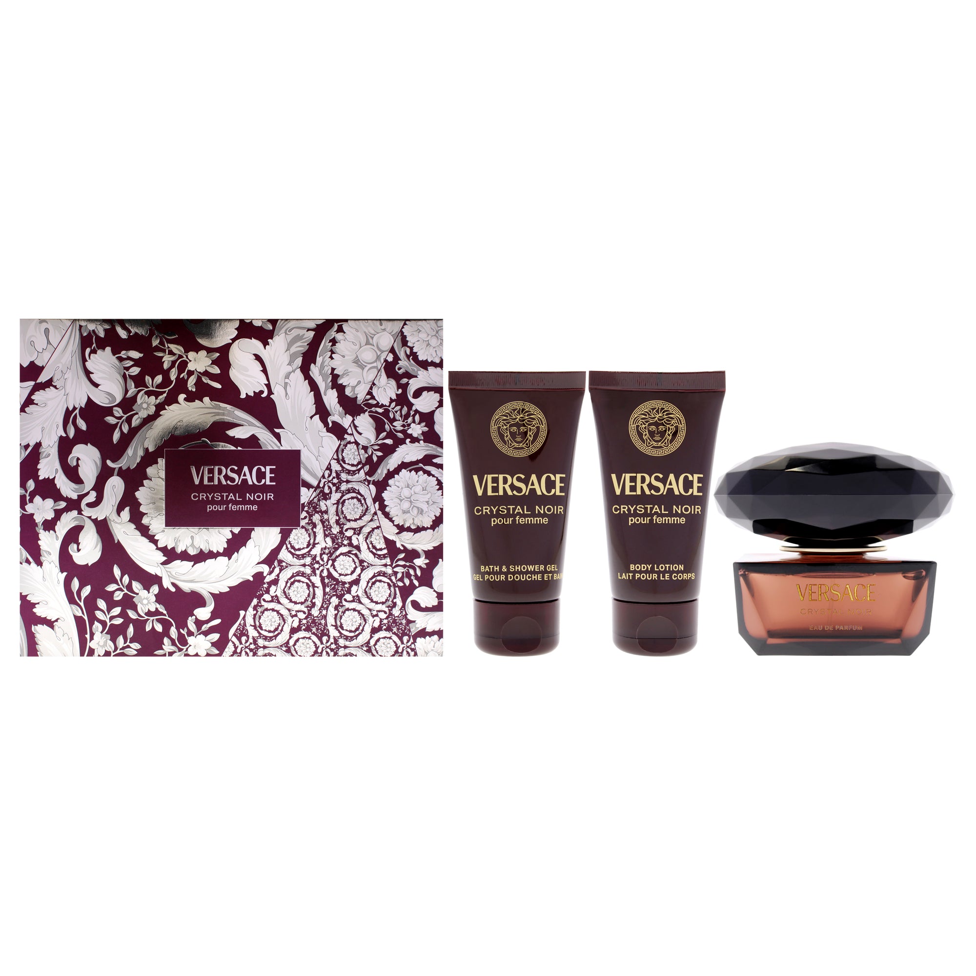 Versace Crystal Noir by Versace for Women - 3 Pc Gift Set 1.7oz EDP Spray, 1.7oz Body Lotion, 1.7oz Bath and Shower Gel