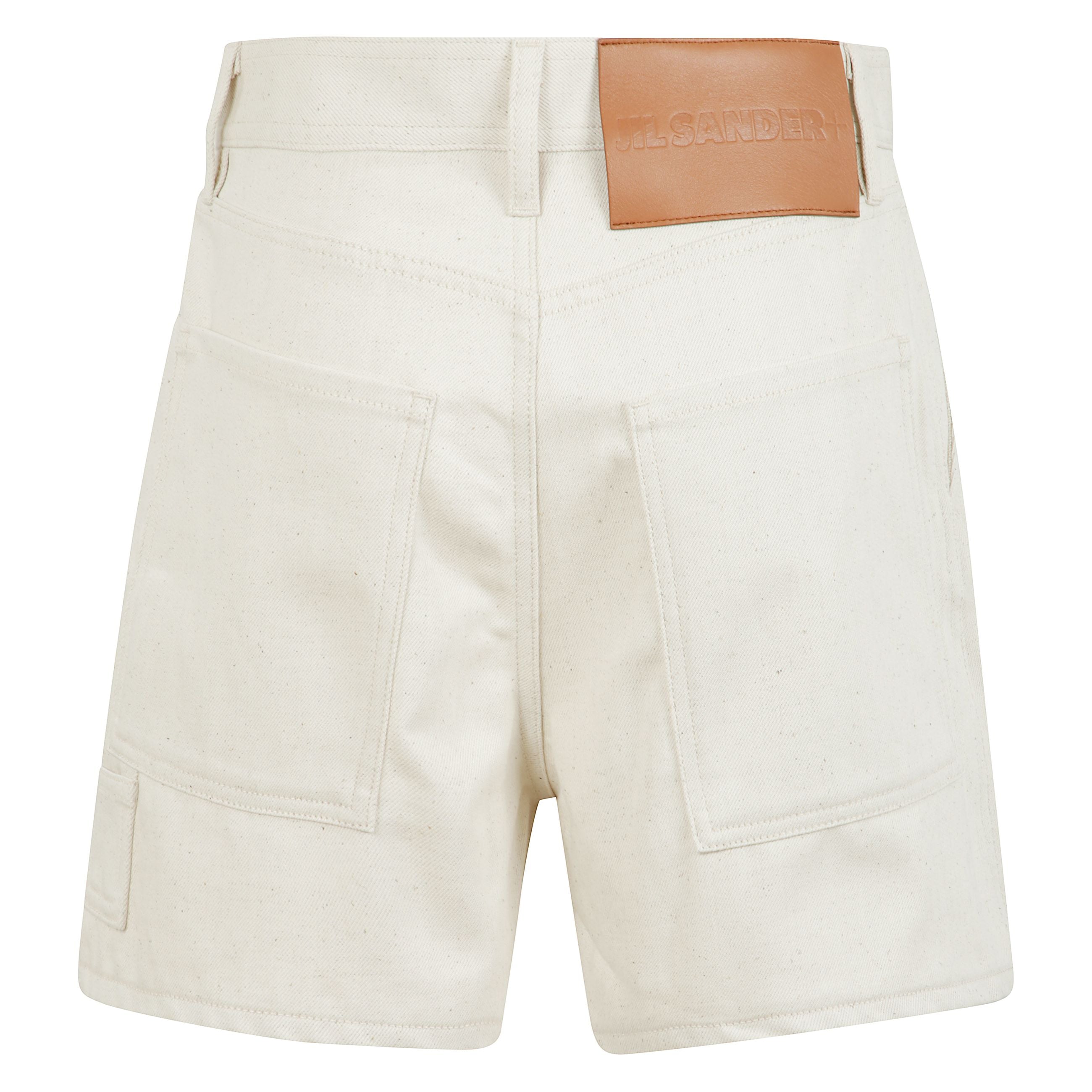 Short in denim leggero giapponese con applicazione posteriore in pelle con logo jil sander+ goffrato