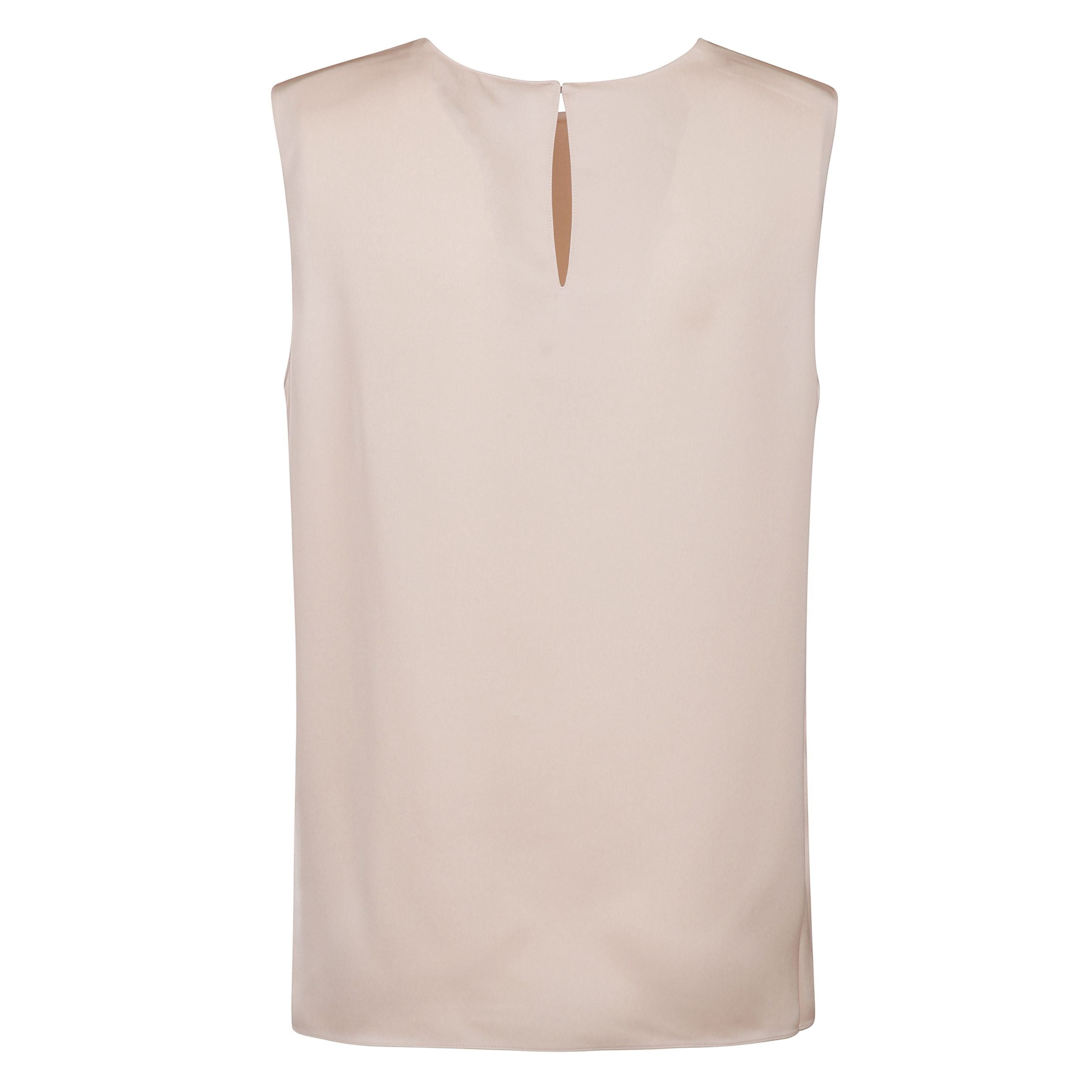 Top di seta senza maniche, si riflette nella classica silhouette a girocollo e priva di decorazioni