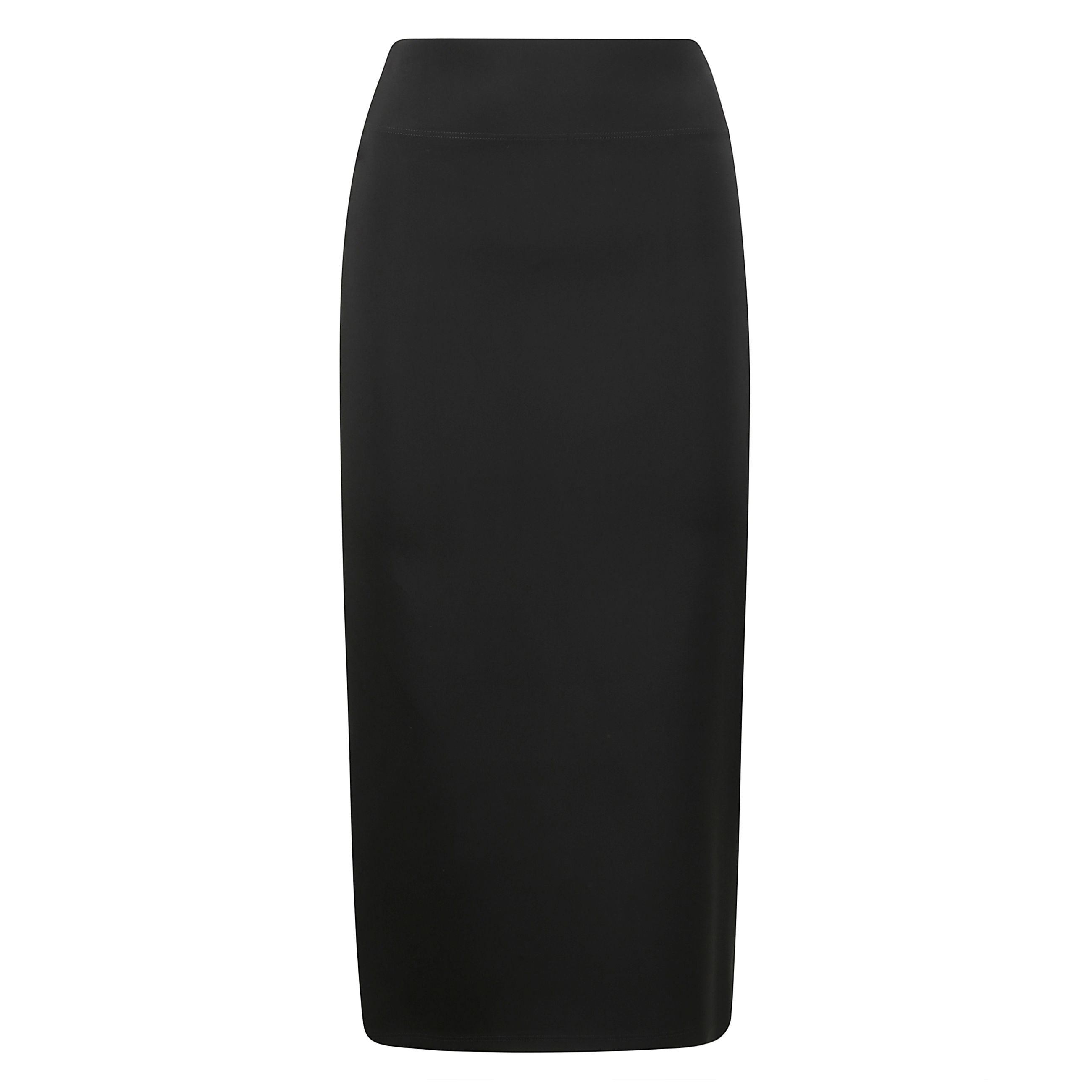 Gonna a vita alta in viscosa elasticizzata con vestibilitÃ  dritta e aderente, lunghezza sotto il ginocchio e strascico ripiegato sul retro