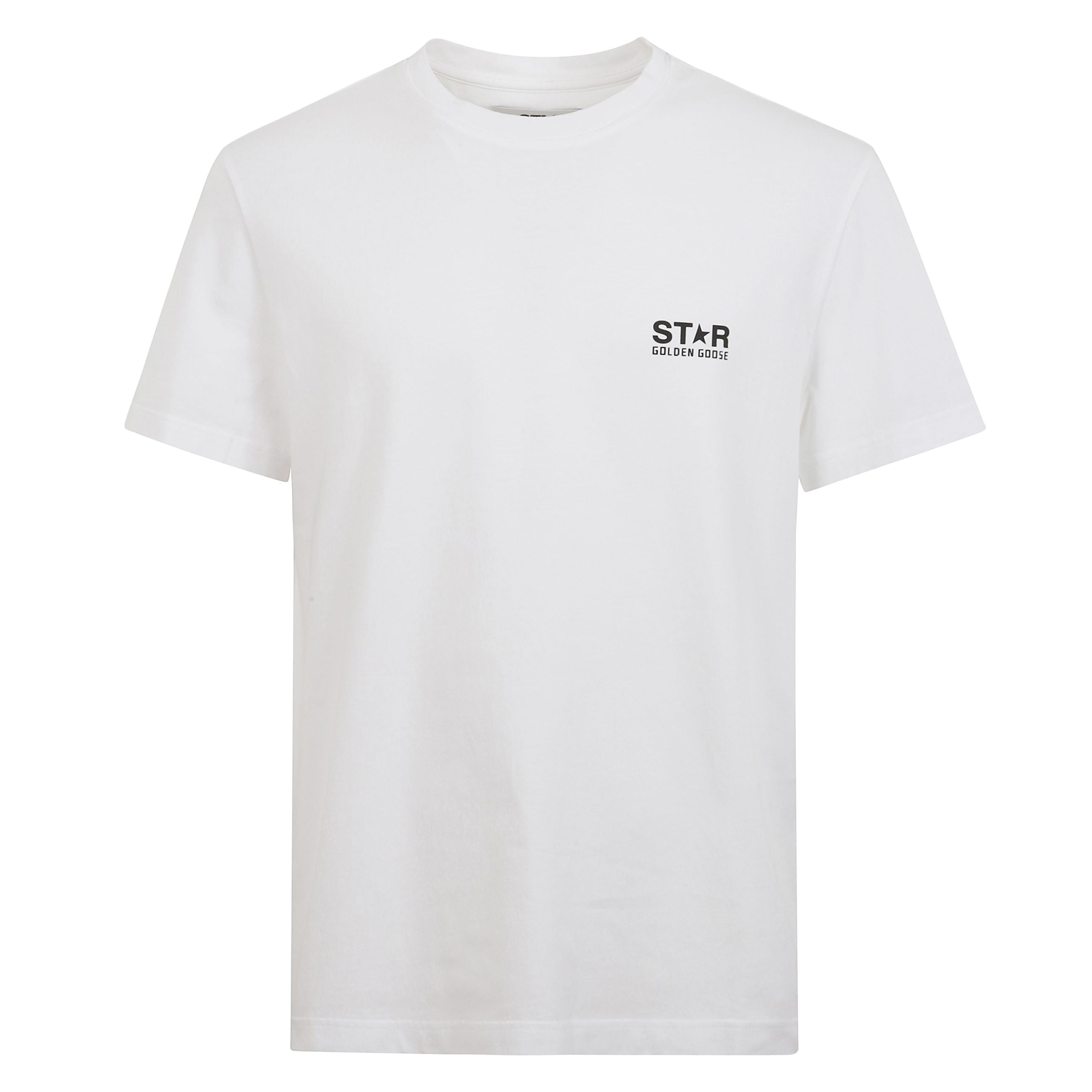 T-shirt in cotone con girocollo e fit regular. logo sul davanti e maxi stella sul retro firmati golden goose. maniche corte e design essenziale.