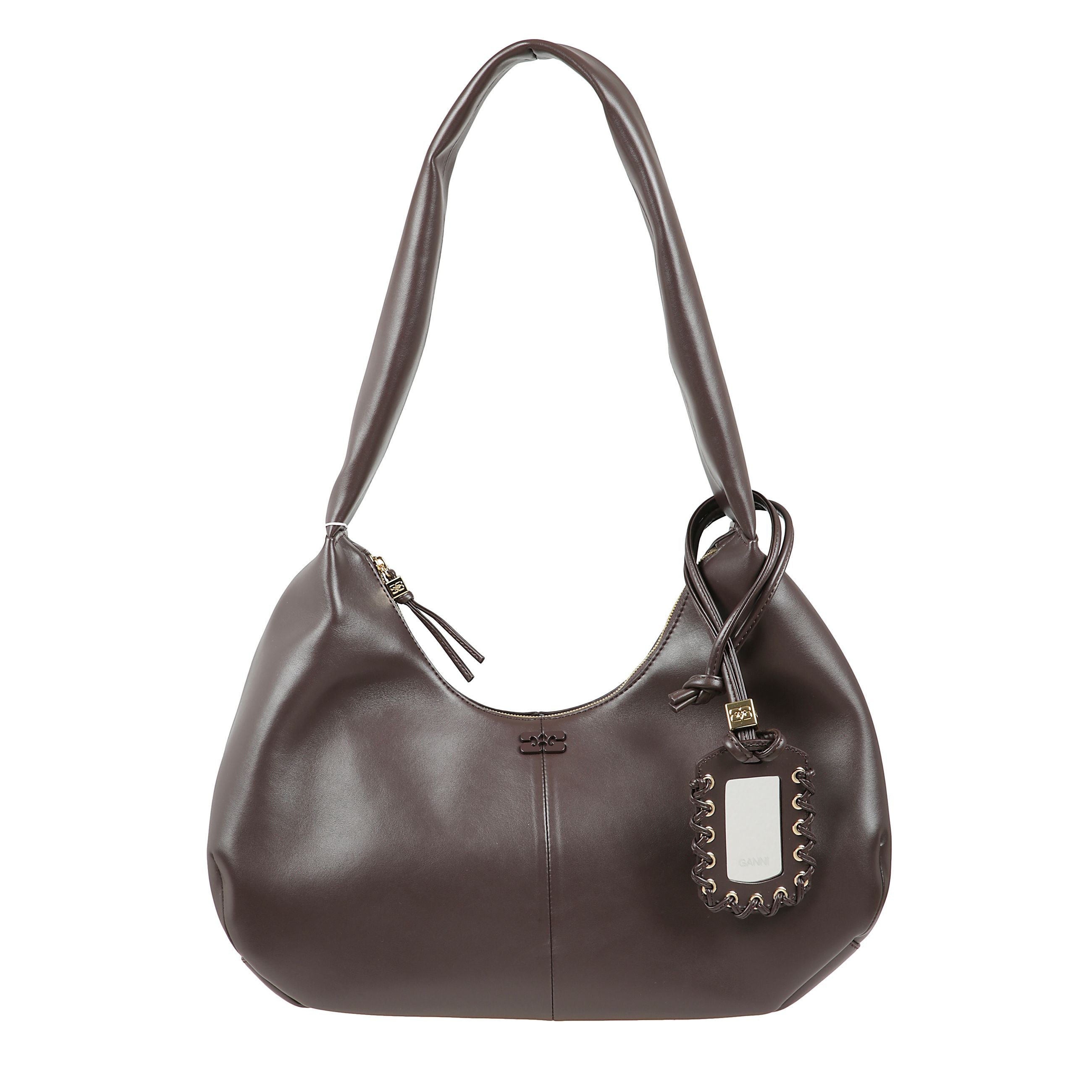 Ganni bou bag hobo medium borsa a spalla in pelle finitura liscia dal design rotondo, con chiusura superiore con zip, con tracolla singola ed etichetta removibile