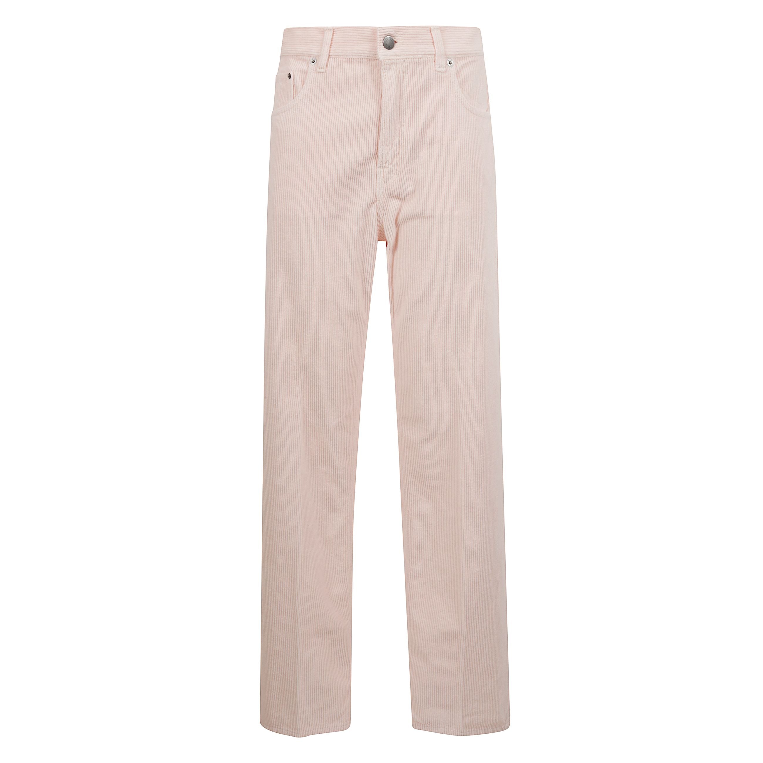 Pantaloni in velluto a costine sottili. vita alta. costruzione a cinque tasche e chiusura con bottone e zip.