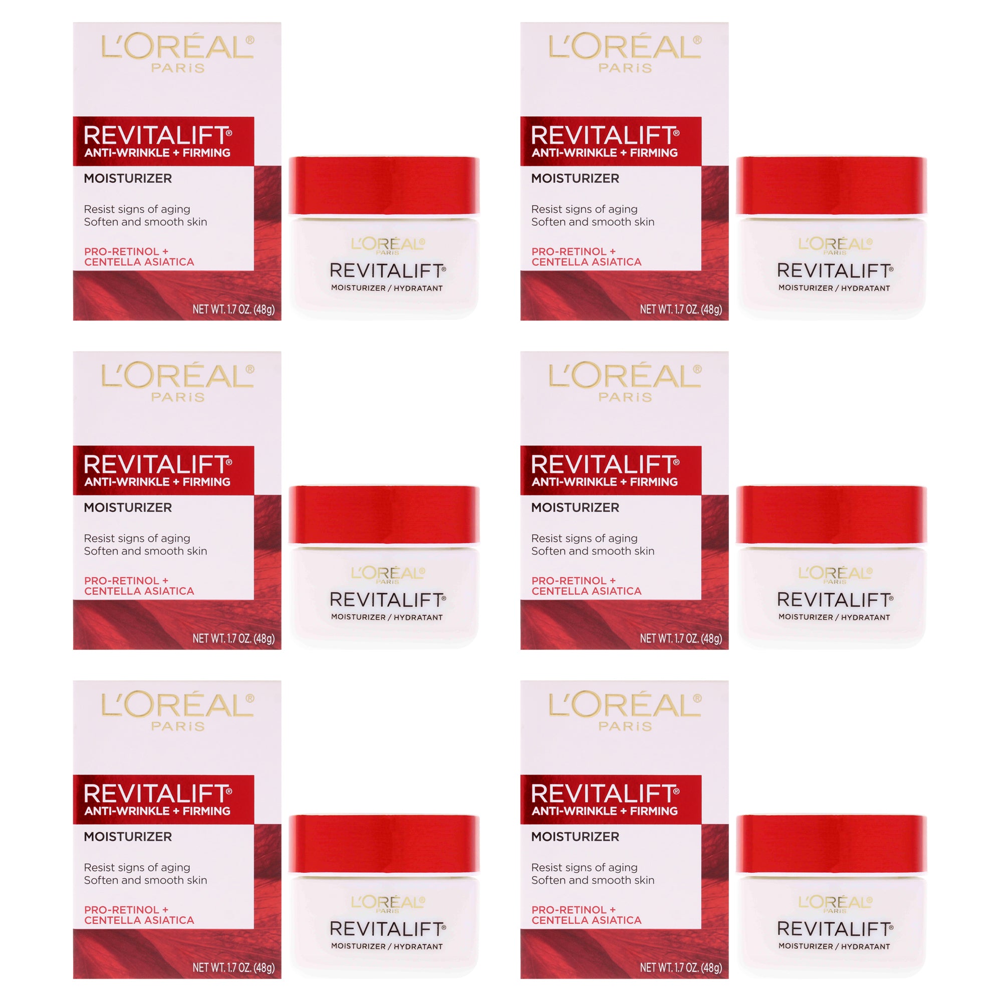 Revitalift Anti-Wrinkle and Firming Moisturizer Cream by LOreal Paris for Unisex - 1.7 oz Cream - Pack of 6