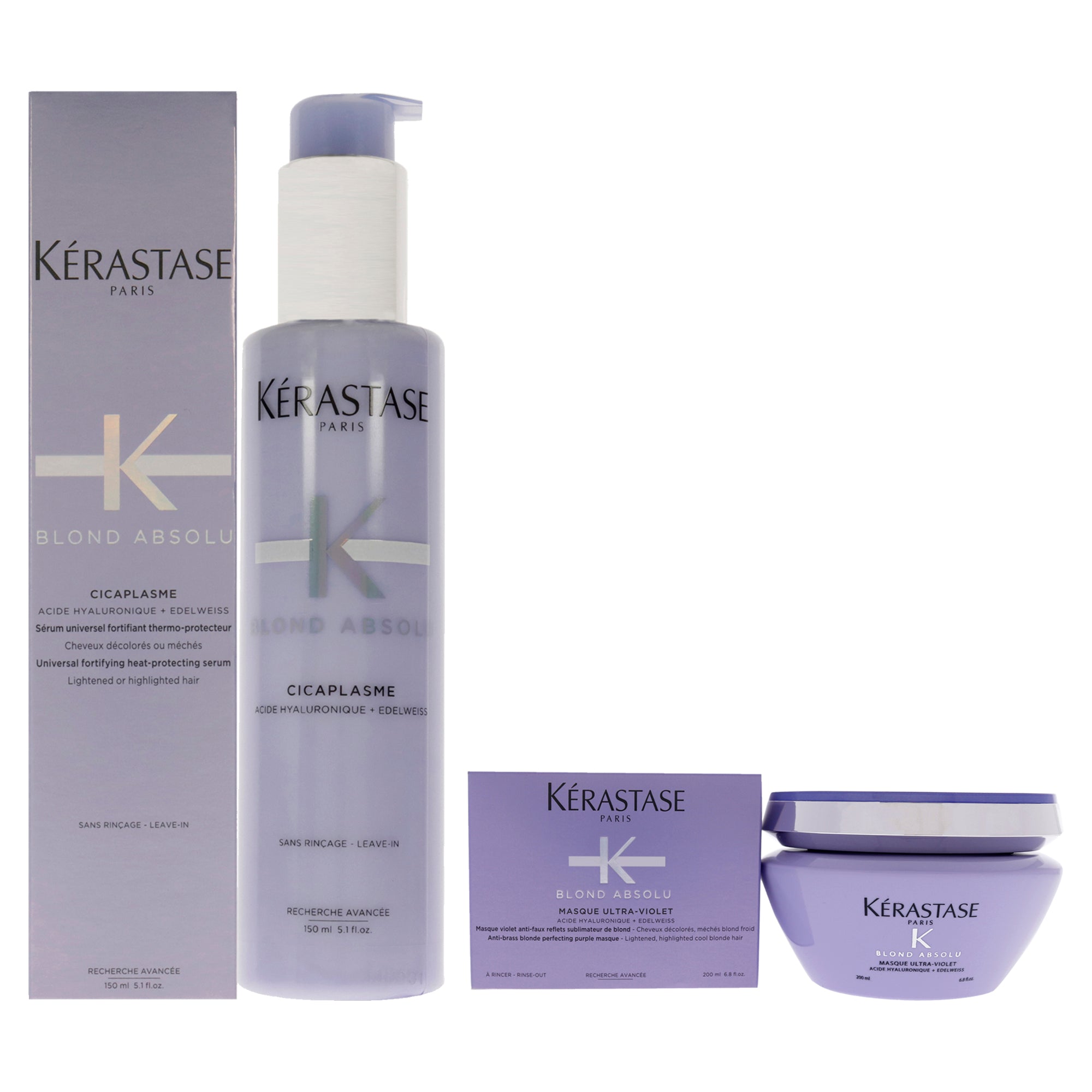 Blonde Absolu Ultra Violet Masque and Cicaplasme Serum Kit by Kerastase for Unisex - 2 Pc Kit 6.8oz Mask, 5.1oz Serum