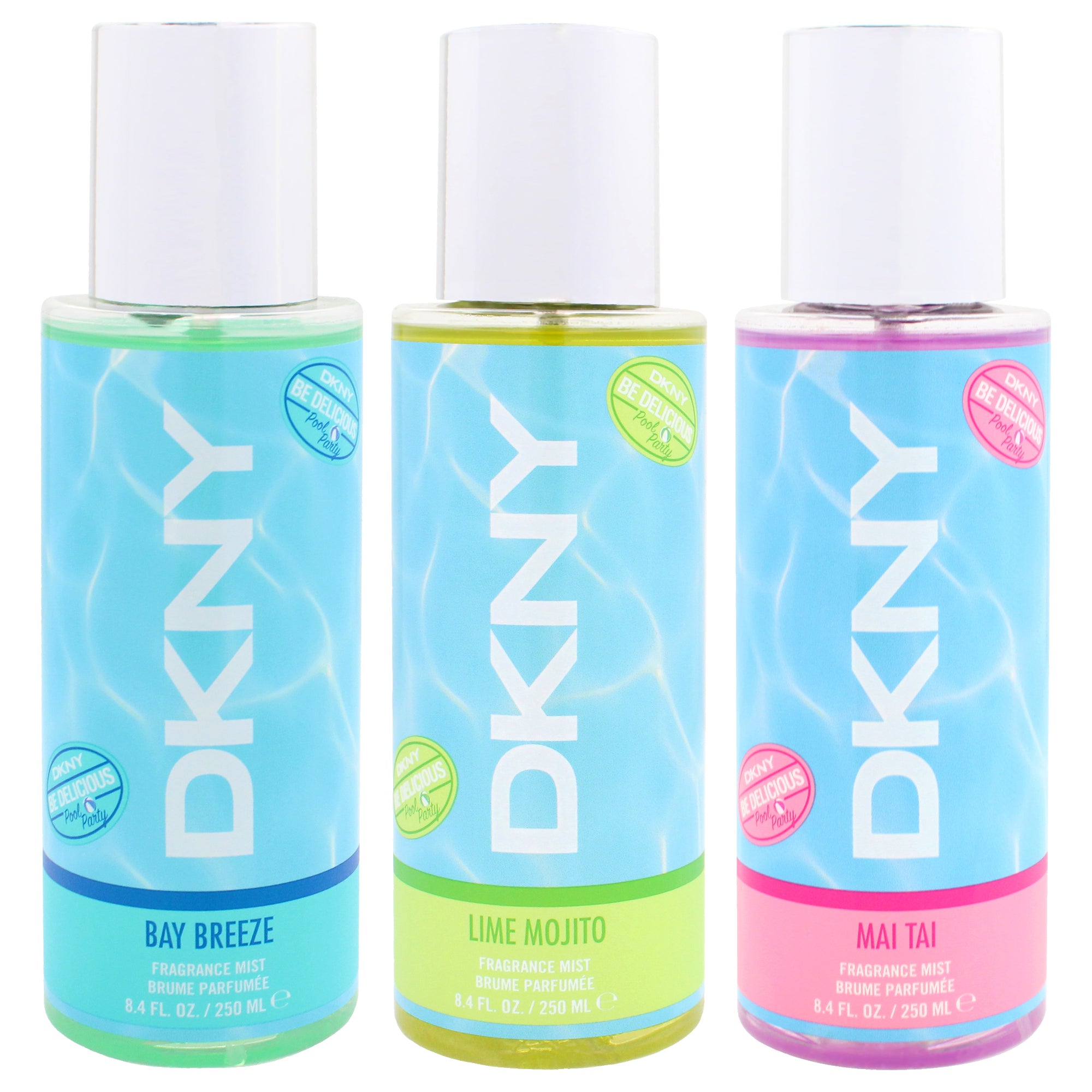 DKNY Be Delicious Pool Party Kit by Donna Karan for Women - 3 Pc Kit 8.4oz DKNY Be Delicious Pool Party - Bay Breeze Fragrance Mist, 8.4oz DKNY Be Delicious Pool Party - Lime Mojito Fragrance Mist, 8.4oz DKNY Be Delicious Pool Party - Mai Tai Fragrance Mi