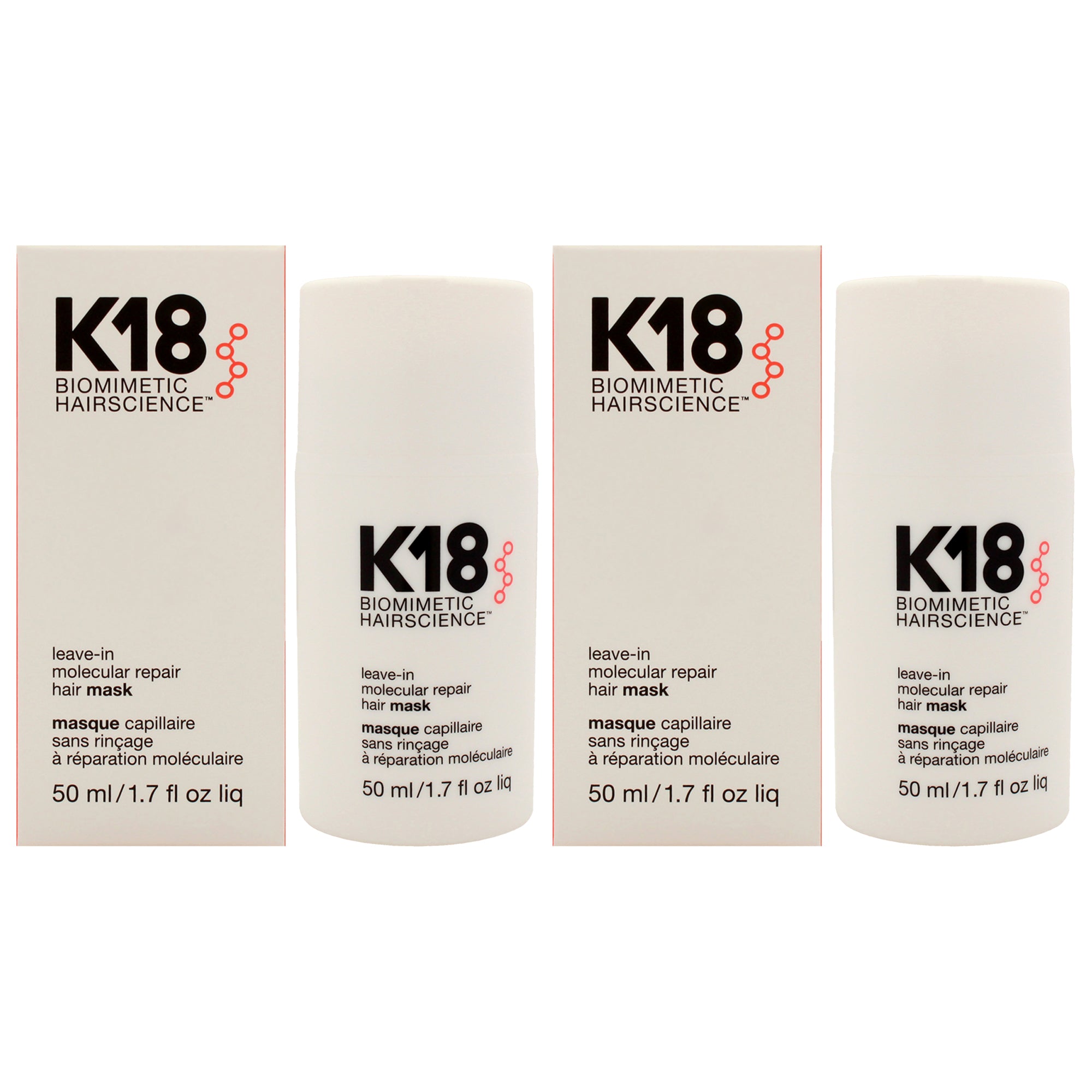 Leave-In Molecular Repair Hair Mask by K18 Hair for Unisex - 1.7 oz Mask - Pack of 2