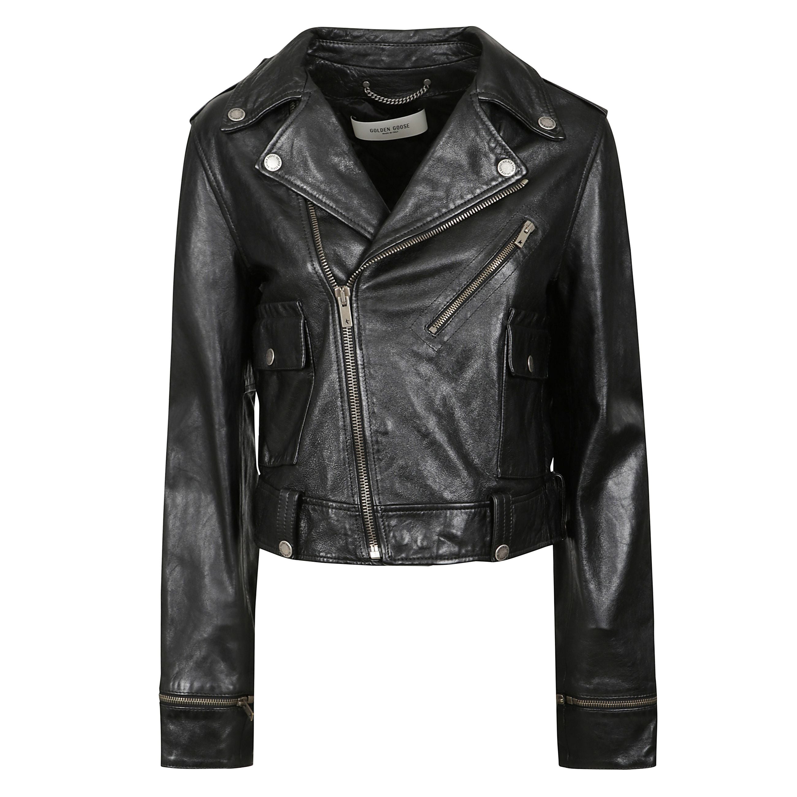 Ispirata all'energia degli anni novanta, la nostra nuova collezione celebra l'energia pulsante della musica e la forza illimitata dei sogni. questo chiodo in nappa di colore nero da donna Ã¨ caratterizzato da un effetto lucido sulle spalle e sui polsini. 