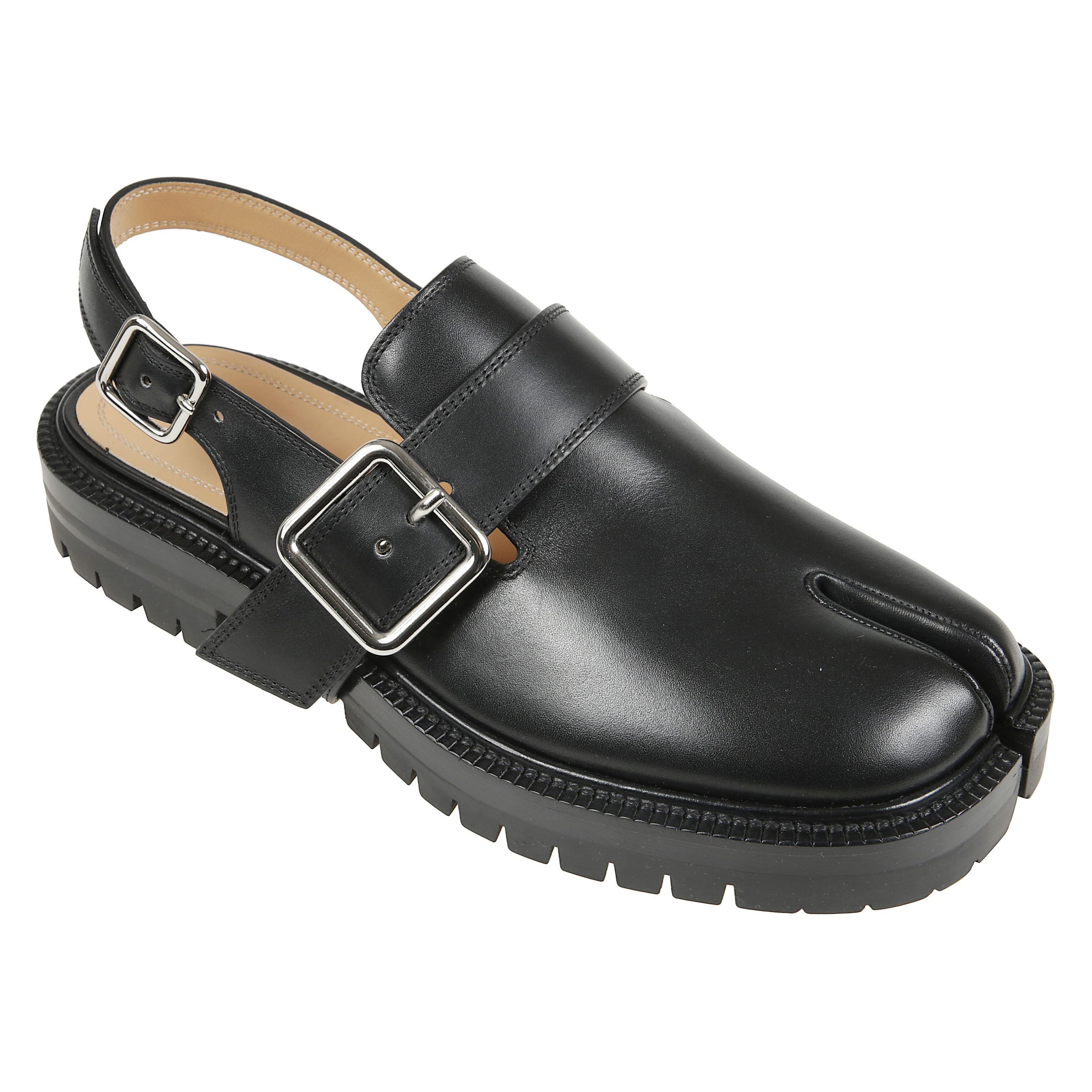 Sandali in pelle tabi county, cinturino con fibbia, soletta in pelle e suola in gomma