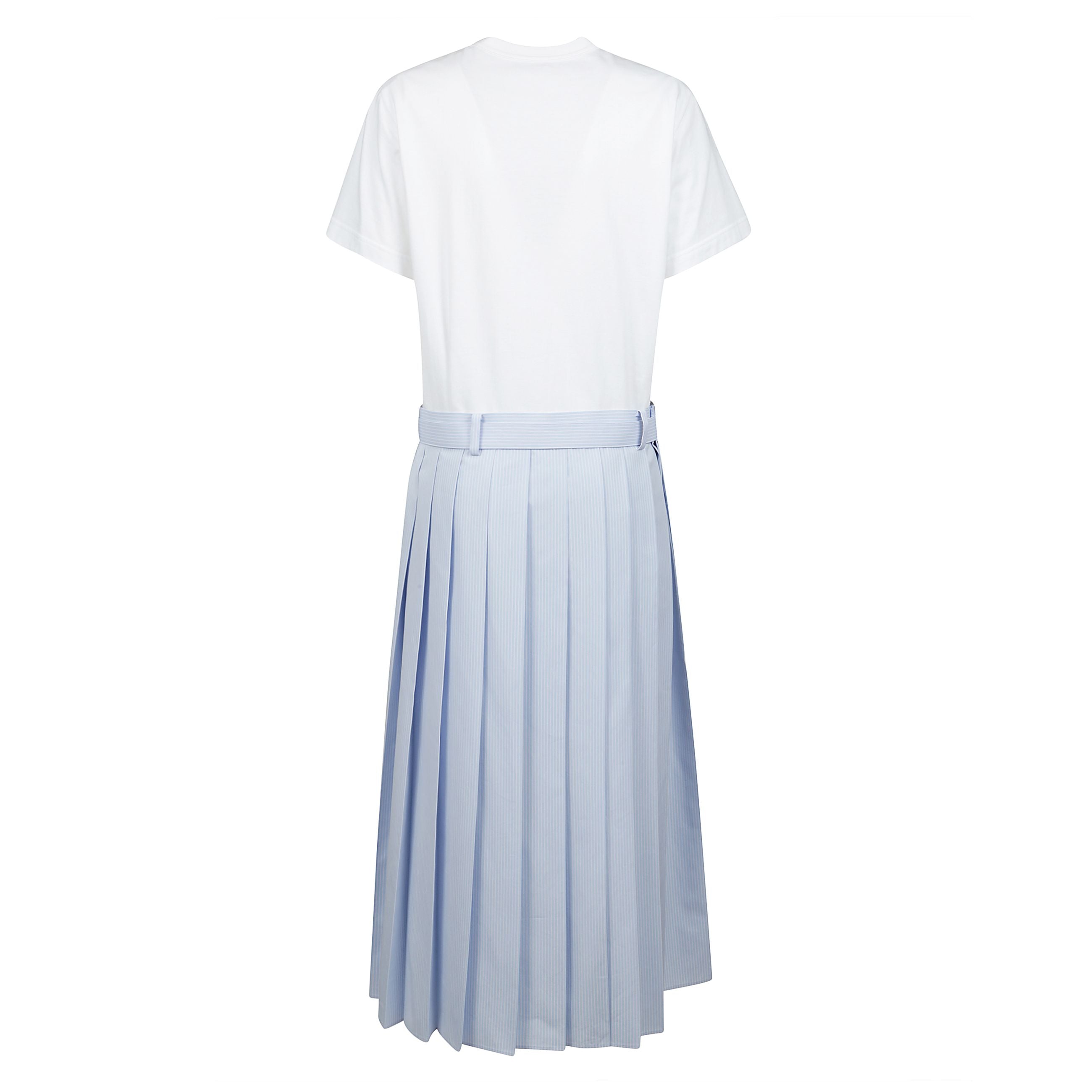 Abito bianco midi plissÃ© a maniche corte con zip nascosta e tasca applicata sul petto